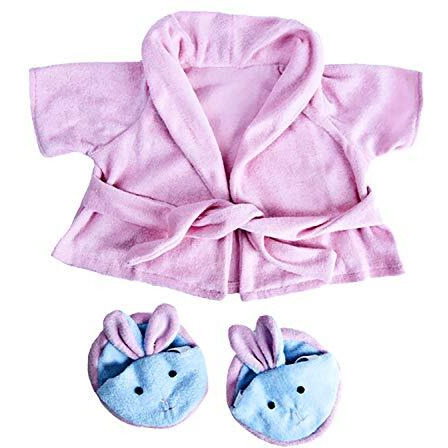 Pink Bathrobe W/Bunny Slippers Teddy Bear Clothes Fits Most 14"" - 18"" Build-A-Bear  And Make Your Own Stuffed Animals