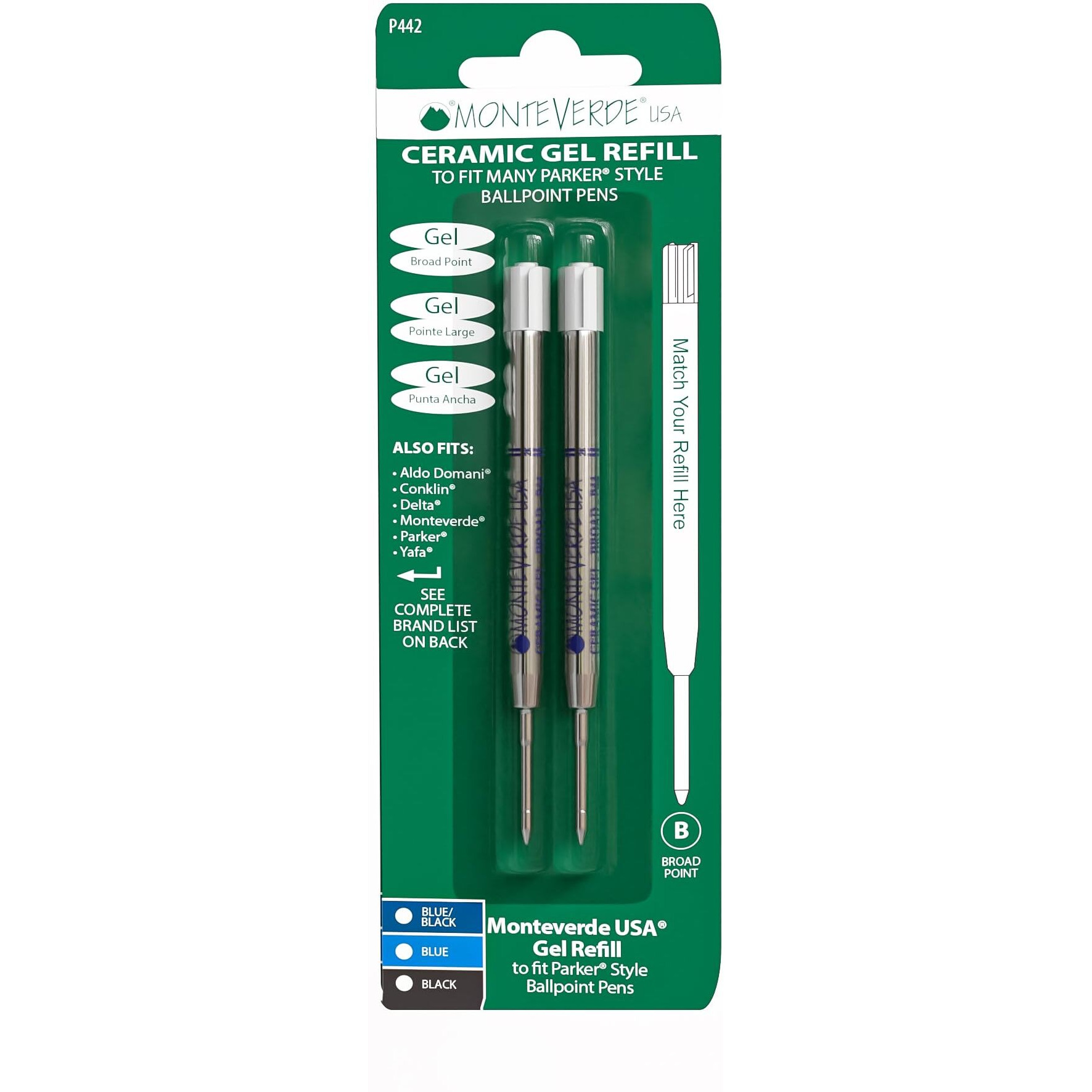 Monteverde Capless Ceramic Gel Refill For Parker Pens  Blue / Black (P442Bb)