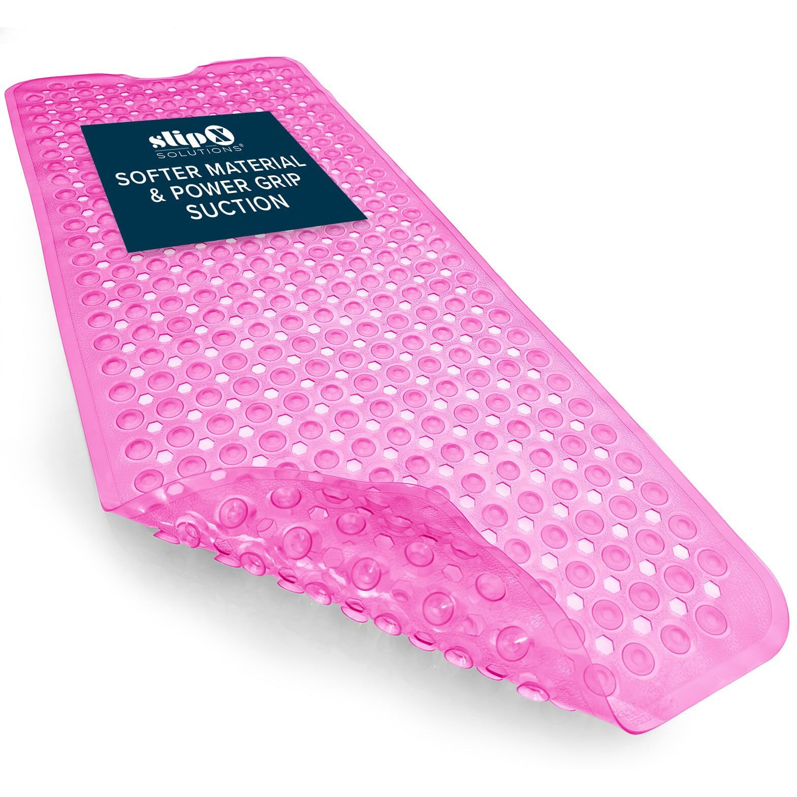 Slipx Solutions Power Grip 39X16 Bathtub & Shower Mat | Premium Non-Slip Bath Safety | Clear Pink