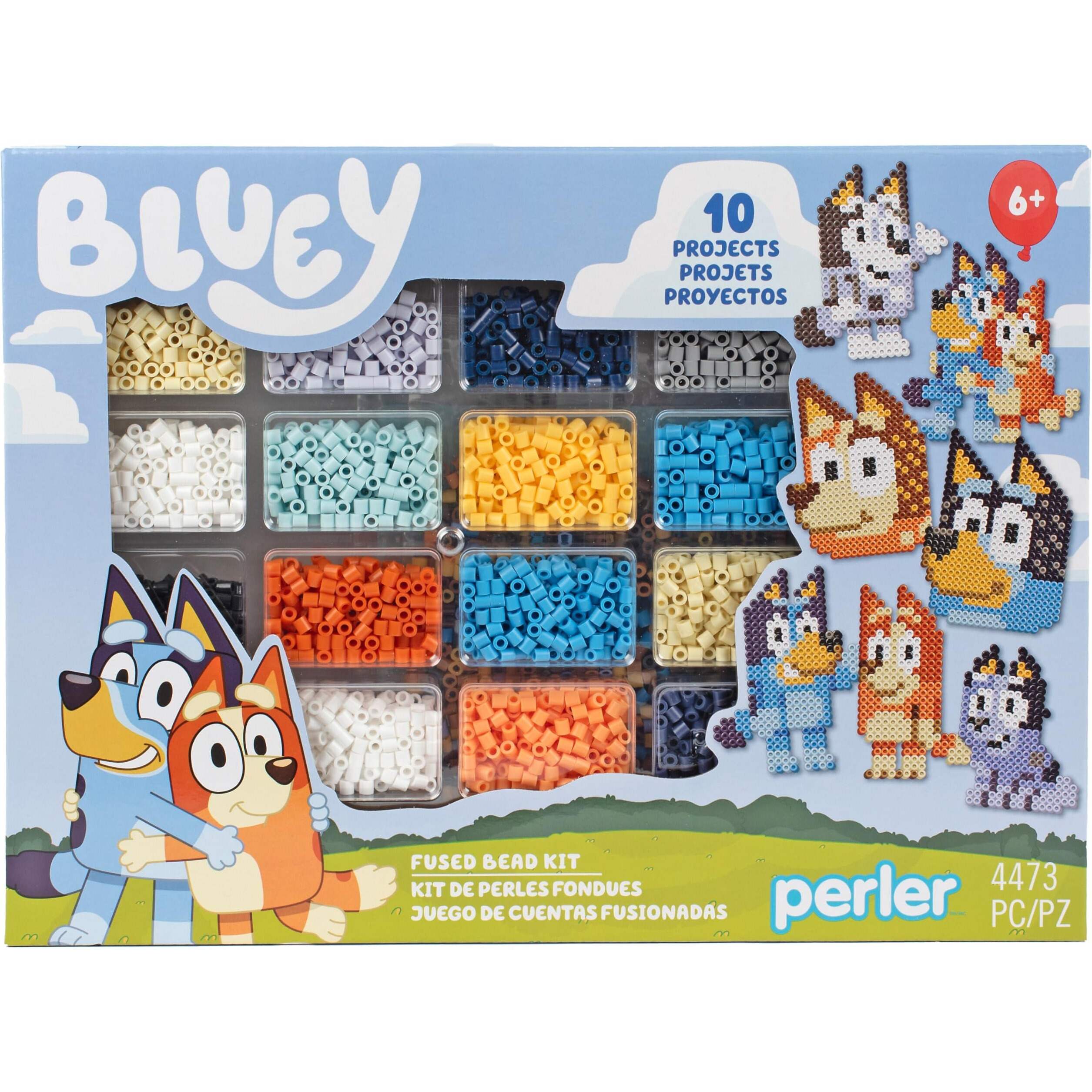 Perler 80-57182 Bluey Fused Bead Deluxe Box Kit  10 Unique Patterns  Multicolor  4473 Pieces