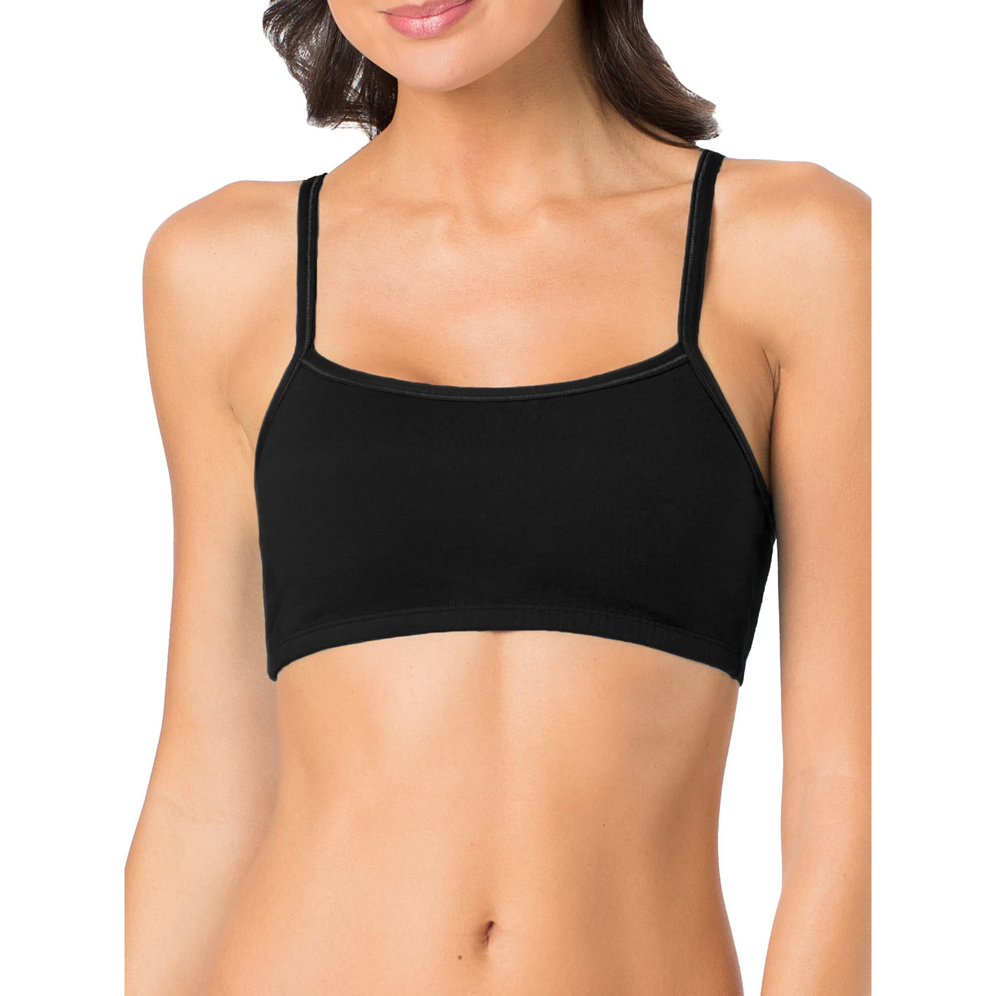 Fruit Of The Loom Womens Spaghetti Strap Cotton Pull Over 3 Pack Sports Bra  Blushing Rose/White/Black Hue  38