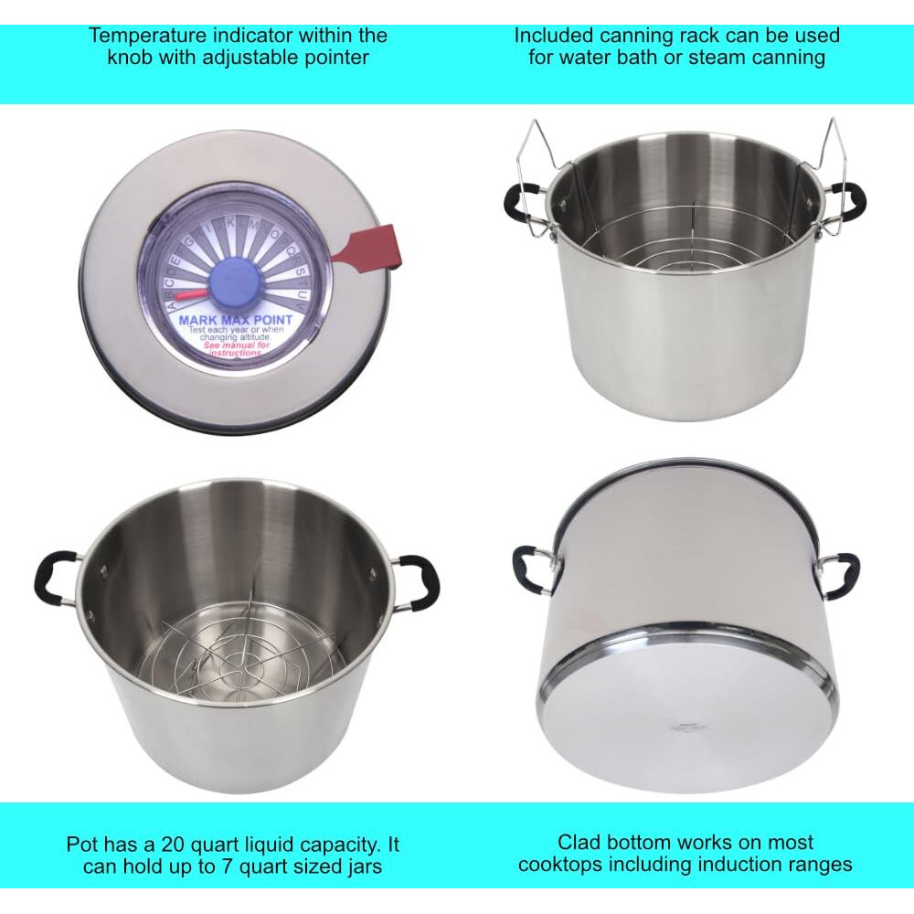 Harvest Stainless Steel 20 Qt Canning Pot With Rack | Water Bath Or Steam Canning | Works On All Stovetops Including Induction  Glass  Gas (Stainless Steel Canner + Tools)