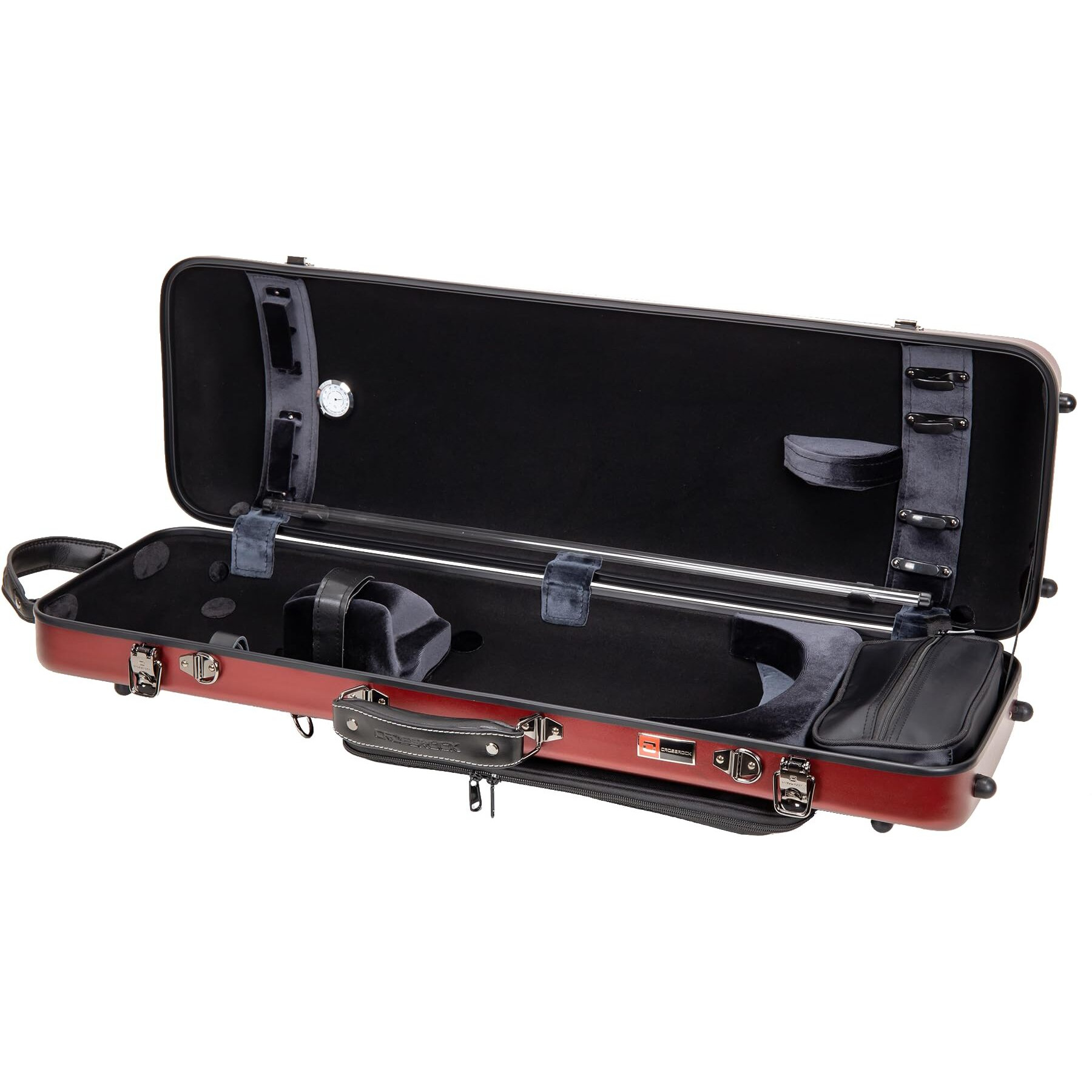 Crossrock Poly Carbon Oblong Violin Case For 4/4 Full-Size | Matte Red Finish  Hygrometer  Music Pouch  Accessory Storage - Lightweight Hard Shell