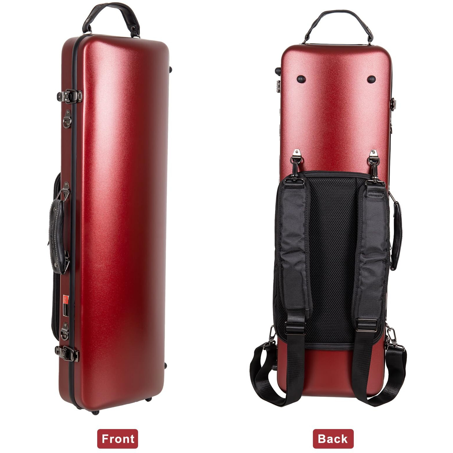 Crossrock Poly Carbon Oblong Violin Case For 4/4 Full-Size | Matte Red Finish  Hygrometer  Music Pouch  Accessory Storage - Lightweight Hard Shell