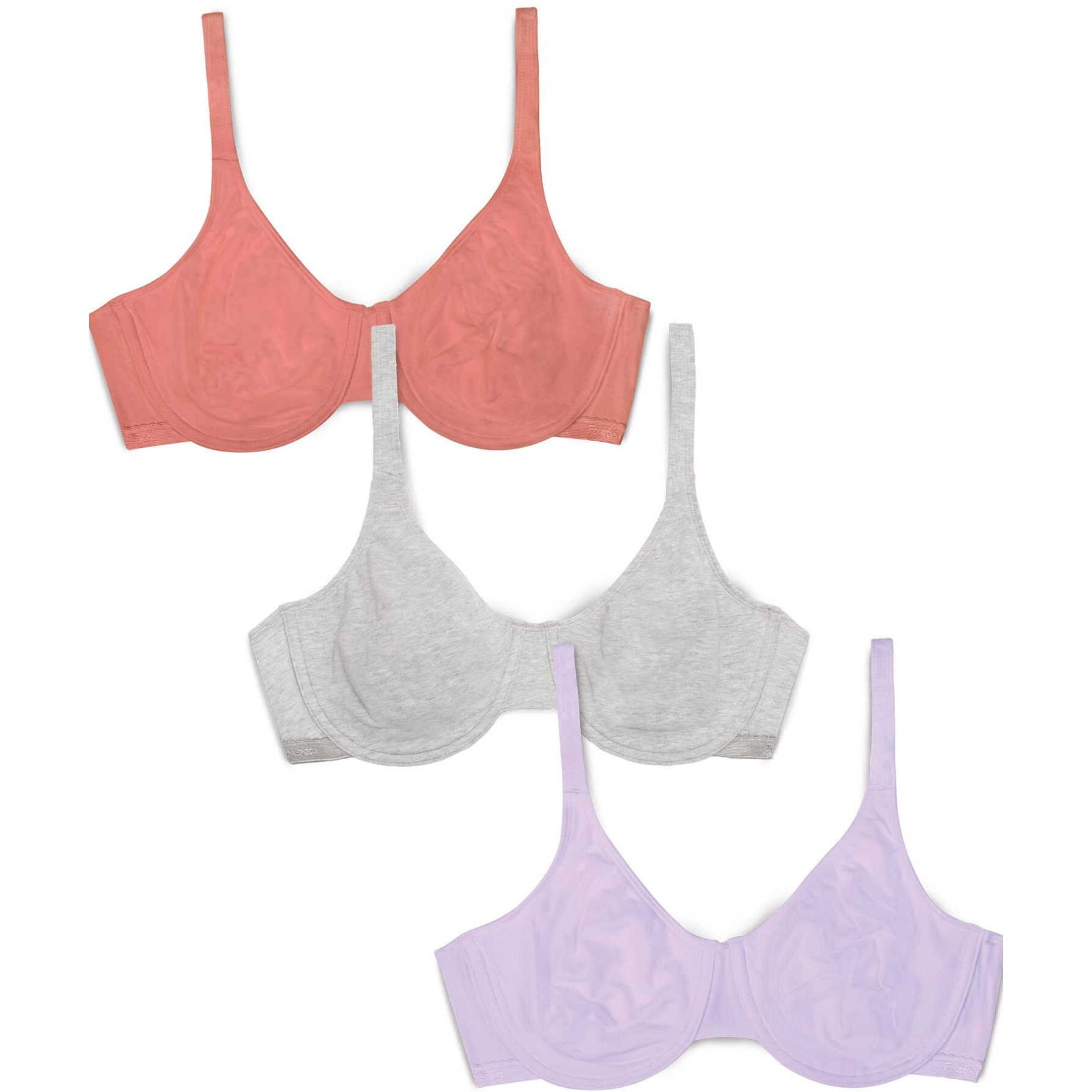 Fruit Of The Loom Womens Cotton Stretch Extreme Comfort Full Coverage Bra  Desert Dusk/Grey/Lilac Whisper  40Dd Us