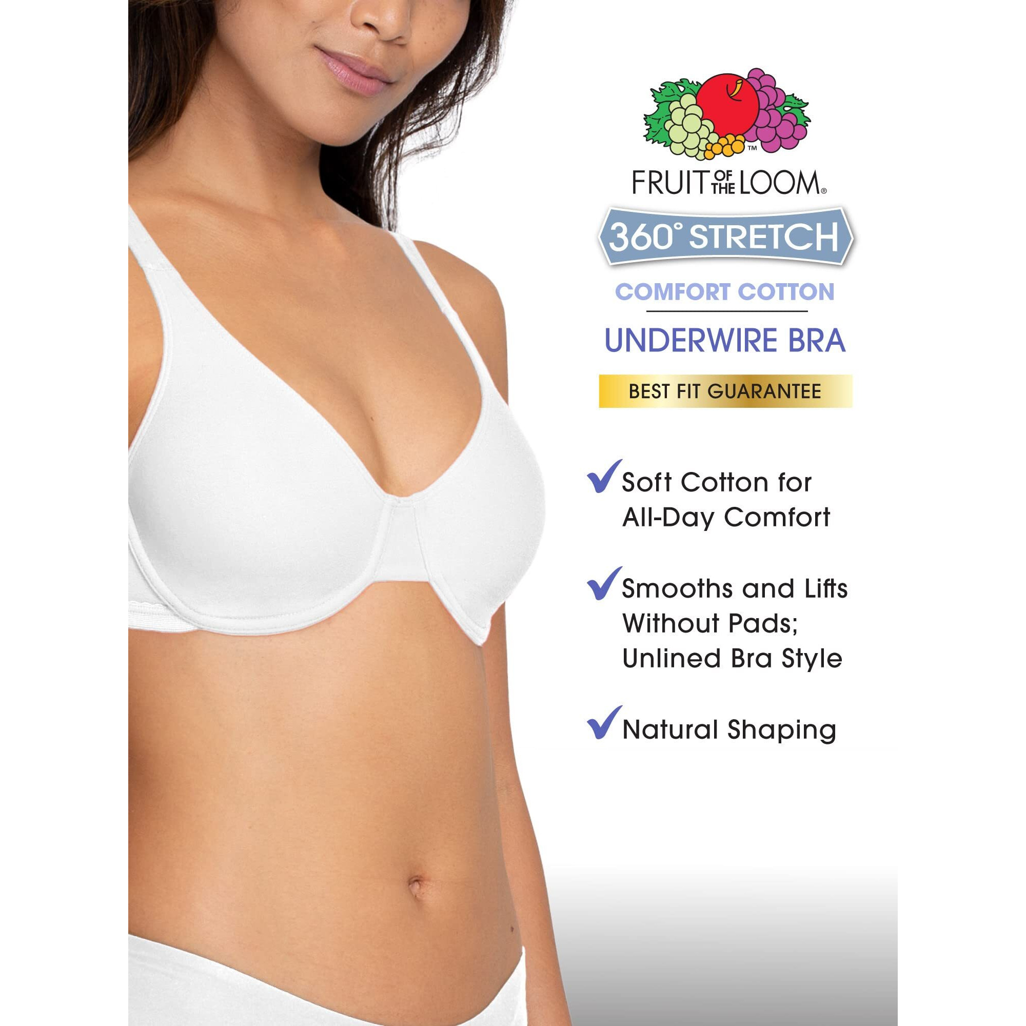 Fruit Of The Loom Womens Cotton Stretch Extreme Comfort Full Coverage Bra  Desert Dusk/Grey/Lilac Whisper  40Dd Us