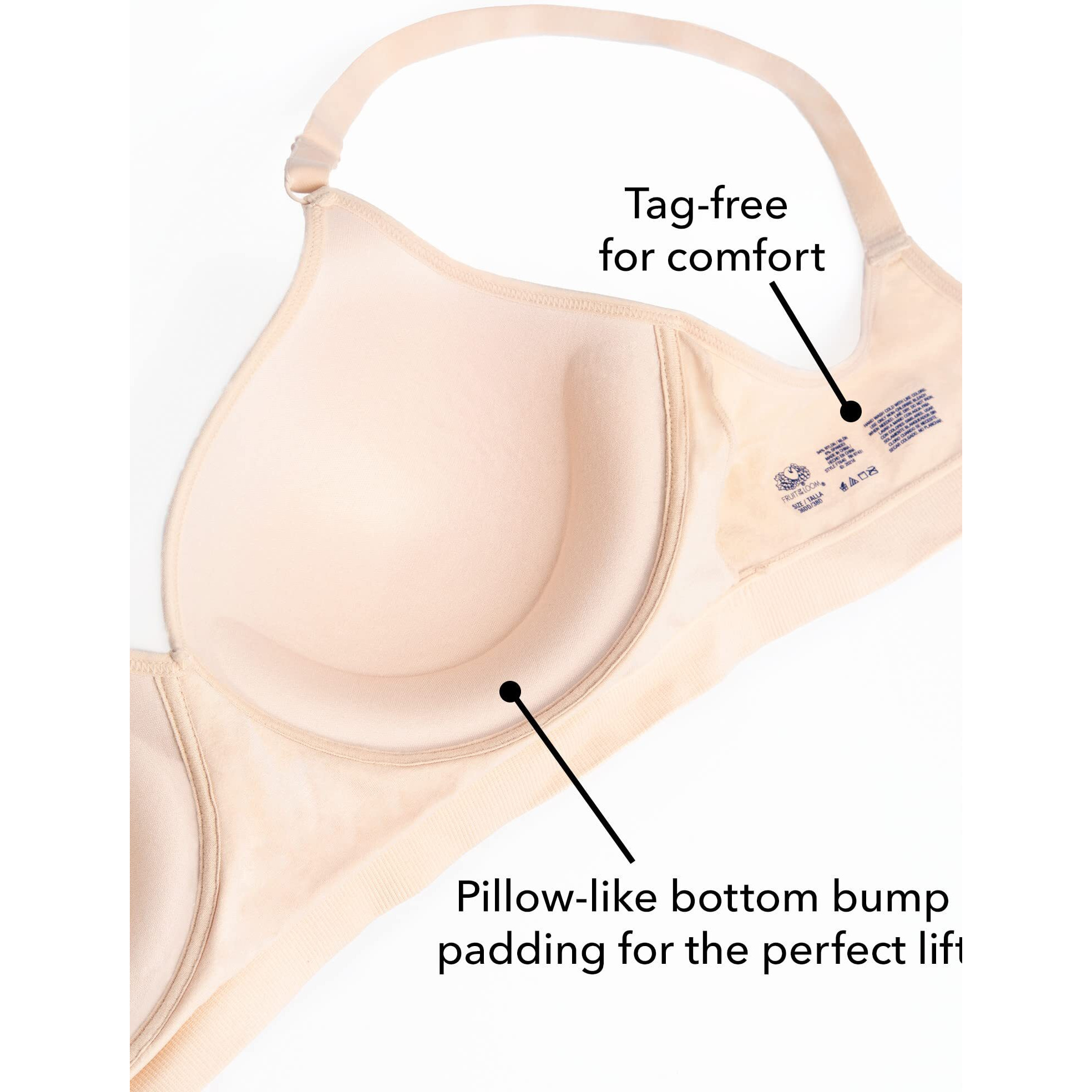 Fruit Of The Loom Women's Seamless Wire Free Push-Up Bra  Black Hue/White 2-Pack  36D