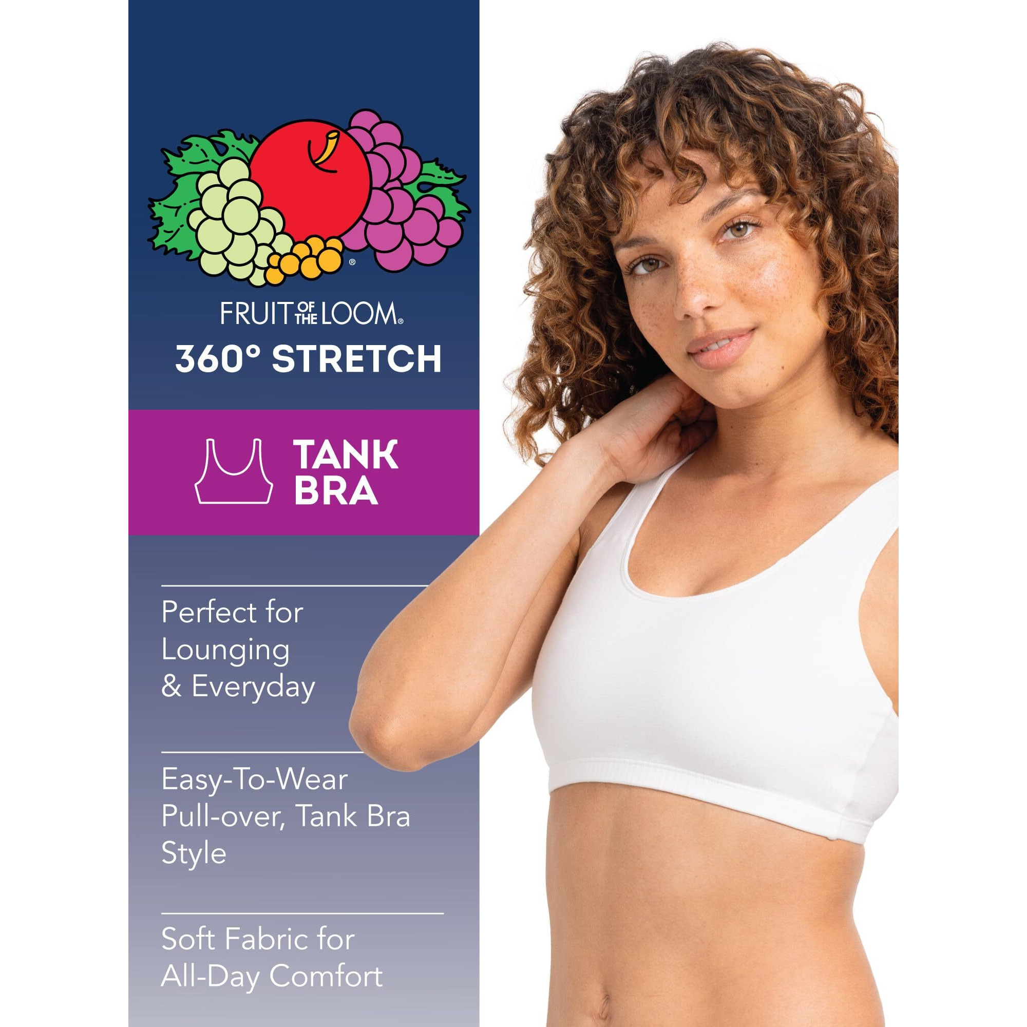 Fruit Of The Loom Women's Built Up Tank Style Sports Bra Value Pack  Cottage Stripes/Skipper Blue/Grey Heather/White