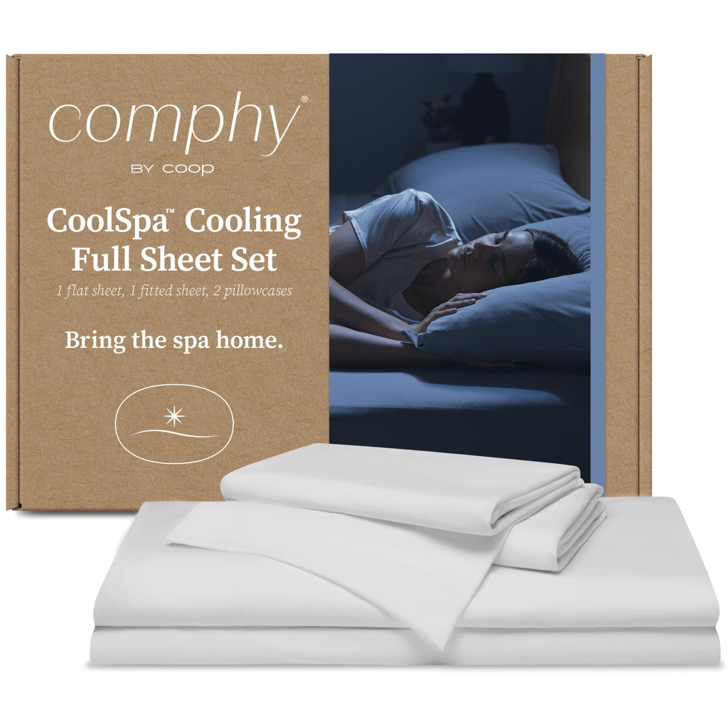Coop Home Goods Comphy Coolspa Cooling Bed Sheets  4 Piece Full Sheet Set  White Breathable Cooling And Super Soft  Luxury Spa & Hotel Quality  Full Size Bed Set