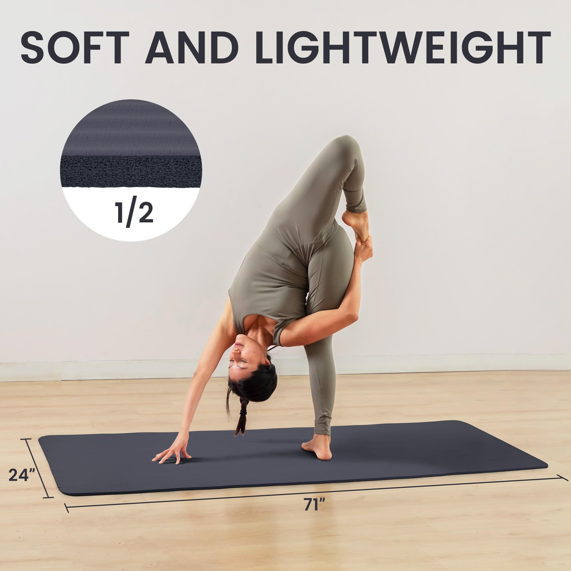 Yoga Mat  1/2-Inch Extra Thick High Density Exercise Mat  Anti-Tear Exercise Yoga Mat With Carrying Strap  Suitable For Various Yoga Exercises  Graphite