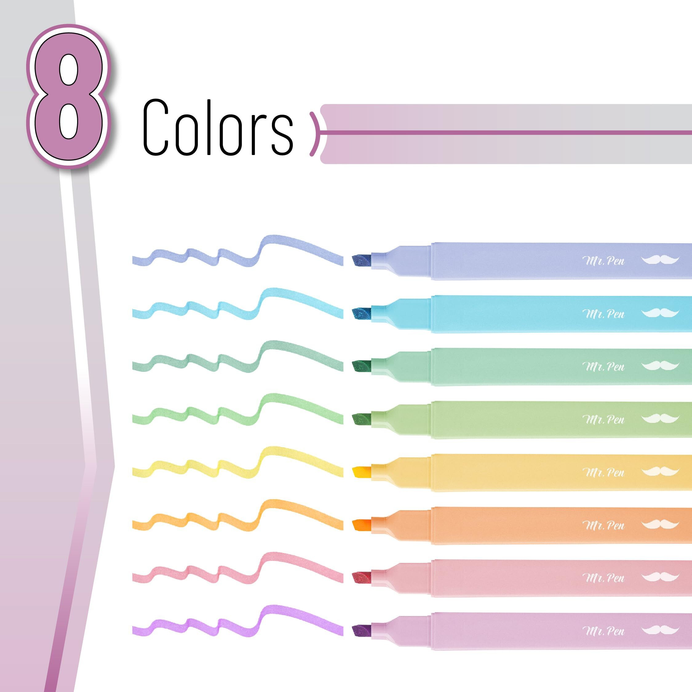 Mr. Pen- Aesthetic Highlighters  8 Pcs  Chisel Tip  Pastel Colors  Cute Highlighters Assorted Colors