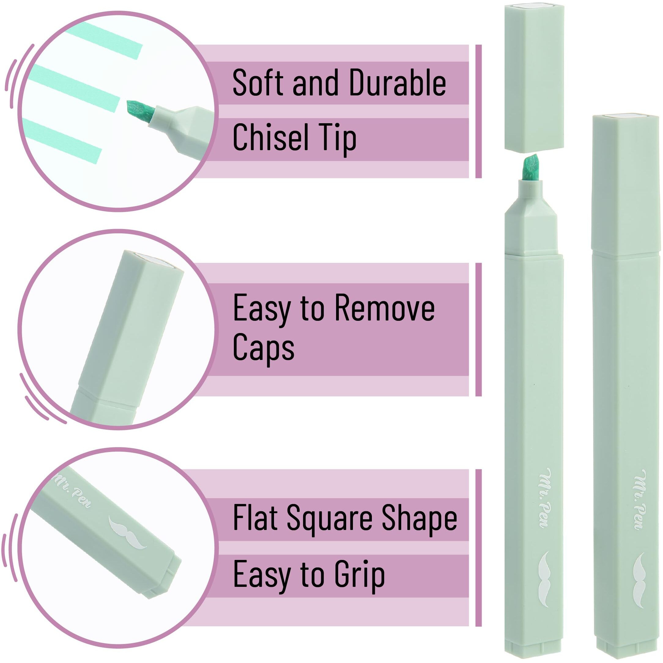 Mr. Pen- Aesthetic Highlighters  8 Pcs  Chisel Tip  Pastel Colors  Cute Highlighters Assorted Colors