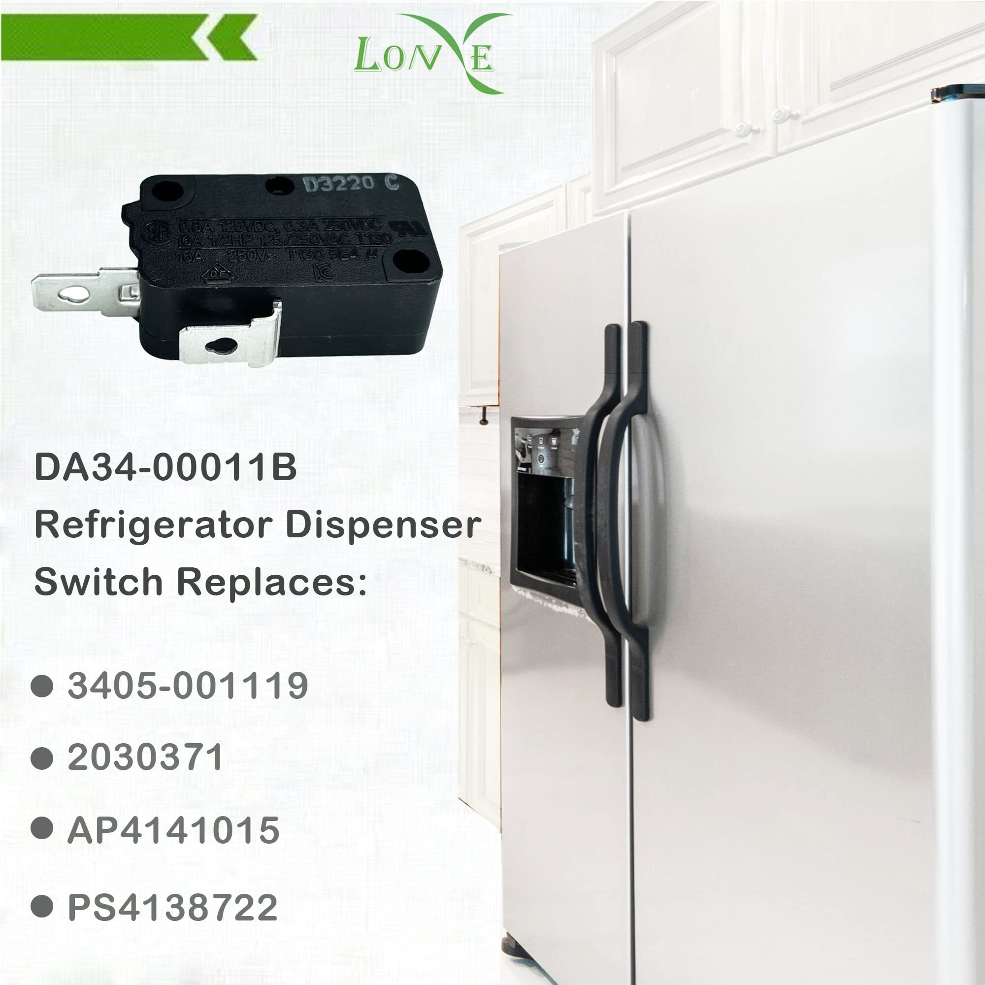 Lonye Da34-00011B Refrigerator Dispenser Switch Replacement For Samsung Refrigerator 3B73362F Szm-V16-Fa-63 Ap4141015 (Pack Of 3)