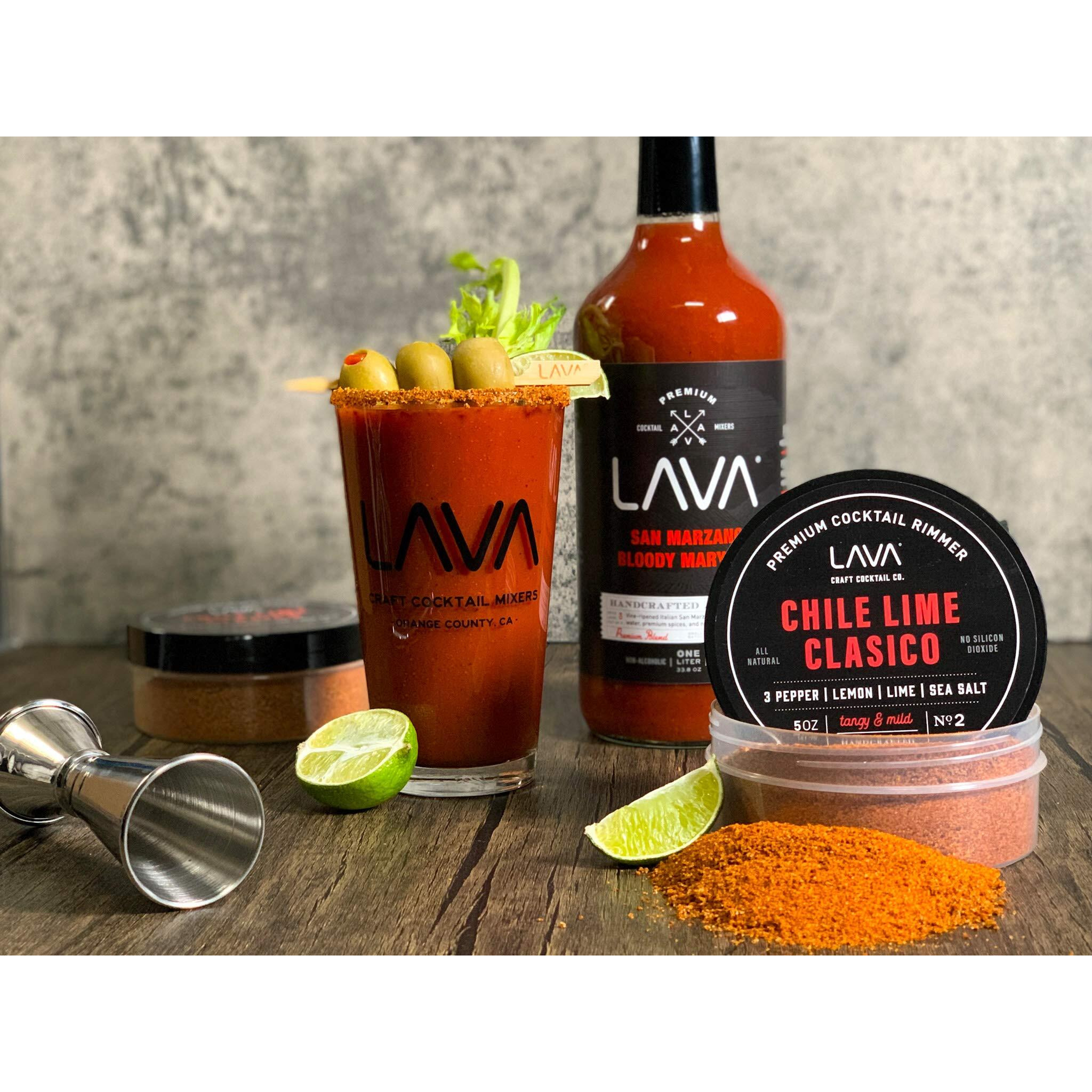 Lava Premium Chile Lime ClSico Cocktail Rimmer 5Oz  All Natural Bloody Mary Rimmer  Michelada Rimmer  Margarita Rimmer Salt  No Silicon Dioxide  With Screw-On Lid