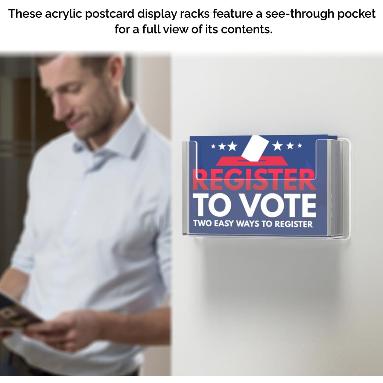 Marketing Holders Post Card Holder Holds 6 X 4 Inch Wall Mount Index Display Clear Acrylic Literature Organizer Small Brochure Rack Single Pocket Menus Floating Effect Information Pamphlets