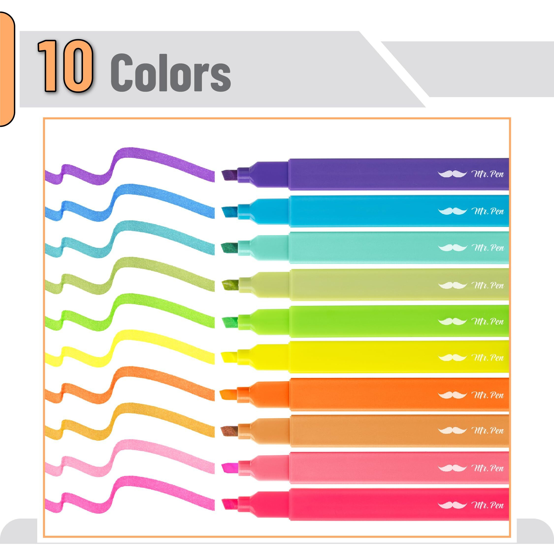 Mr. Pen- Aesthetic Highlighters  10 Pack  Chisel Tip  Vibrant Colors  Cute Highlighters Assorted Colors  Cute Highlighters For School Highlighters  Fluorescent Highlighter Set  Pastel Highlighters