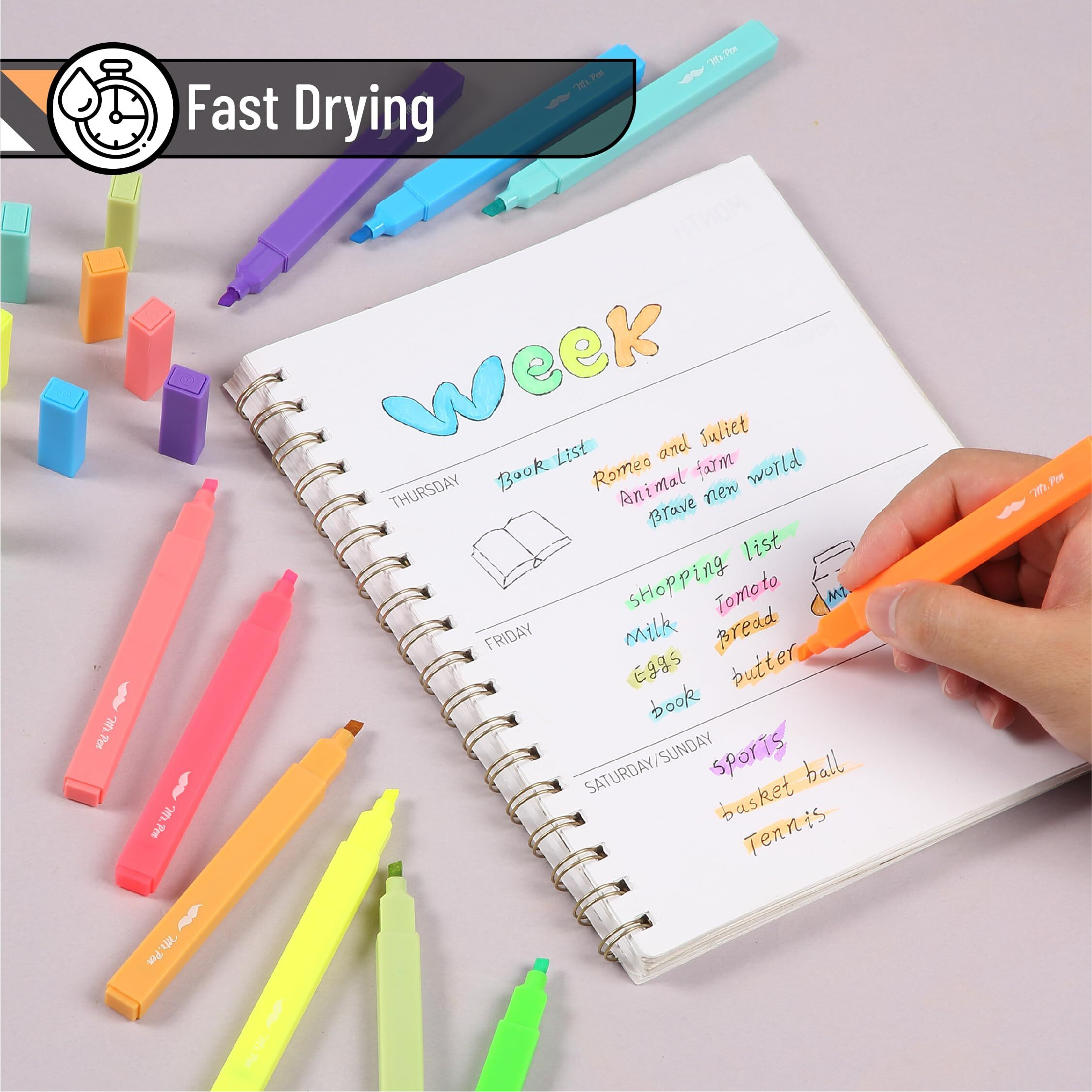 Mr. Pen- Aesthetic Highlighters  10 Pack  Chisel Tip  Vibrant Colors  Cute Highlighters Assorted Colors  Cute Highlighters For School Highlighters  Fluorescent Highlighter Set  Pastel Highlighters