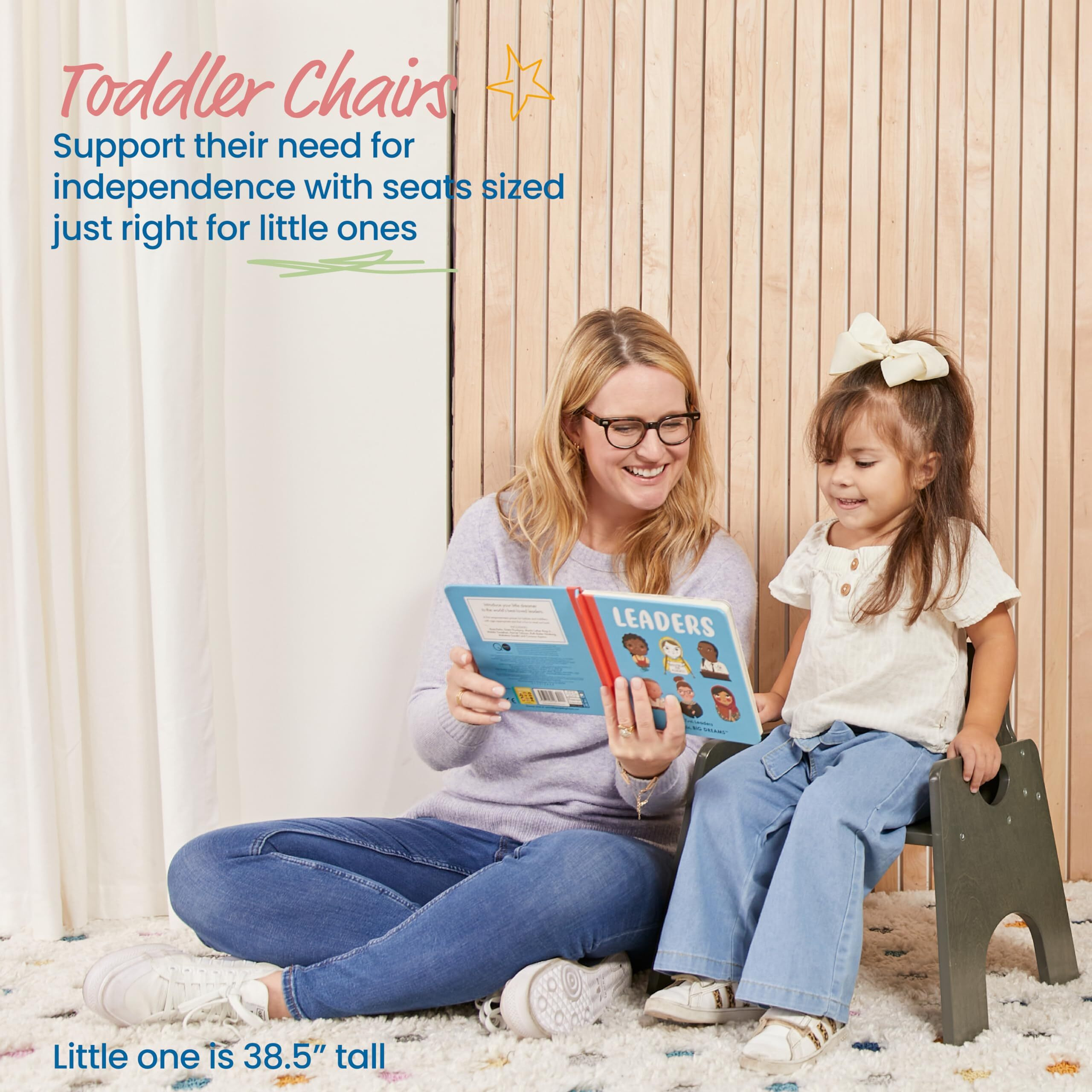 Ecr4Kids Stackable Wooden Toddler Chair  10In  Kids Furniture  Grey Wash  2-Pack