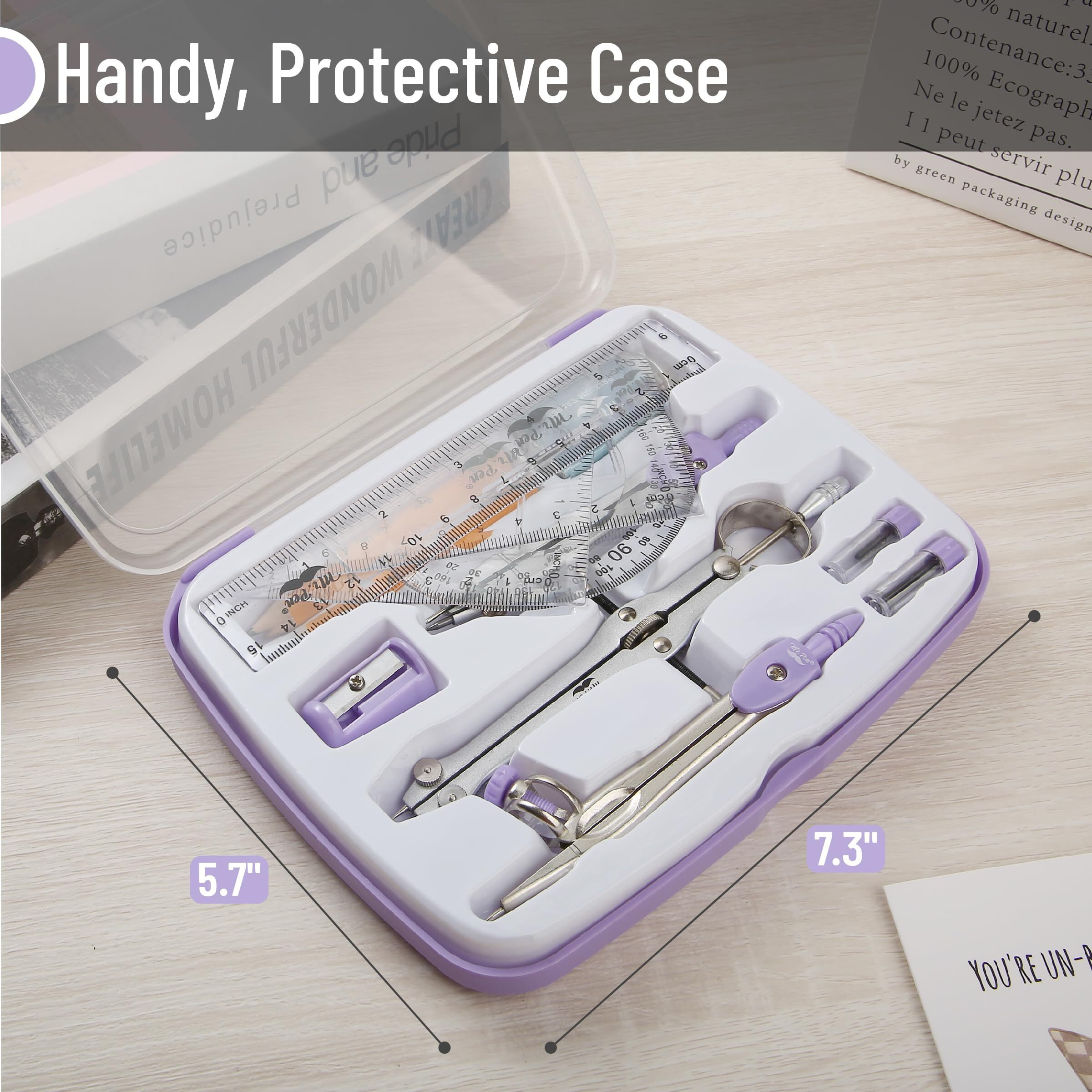 Mr. Pen- Geometry Set  13 Pcs  Compass For Geometry Compass  Geometry Kit Set With Shatterproof Storage Box  Math Compass  Geometry Set For School  Compass Math  Protractor And Compass Set  Purple