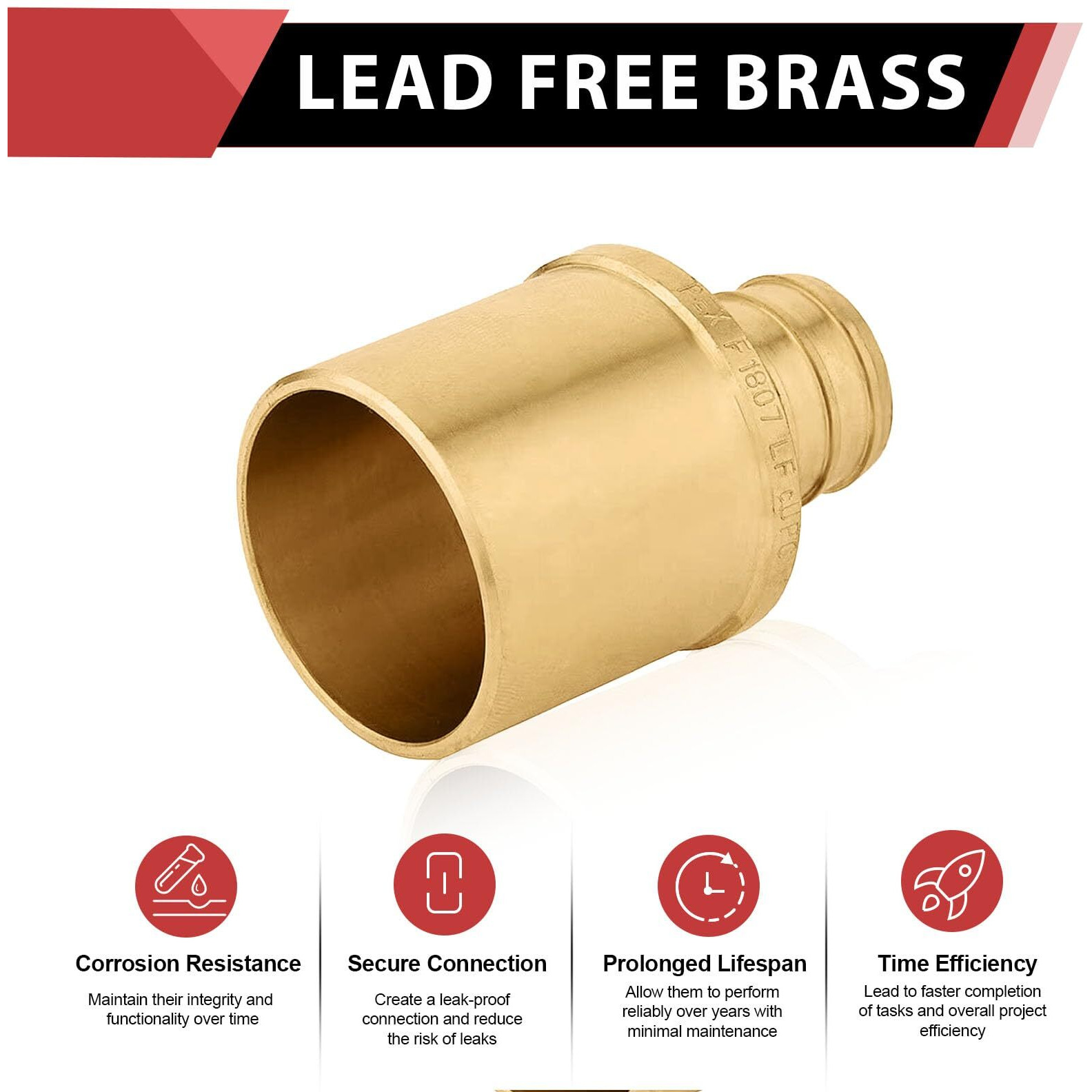 (Pack Of 2) Efield Pex Barb Crimp Brass Fittings 3/4"" X 1"" Male Sweat Copper Adapter (Inside Copper Tube)  Astm F1807