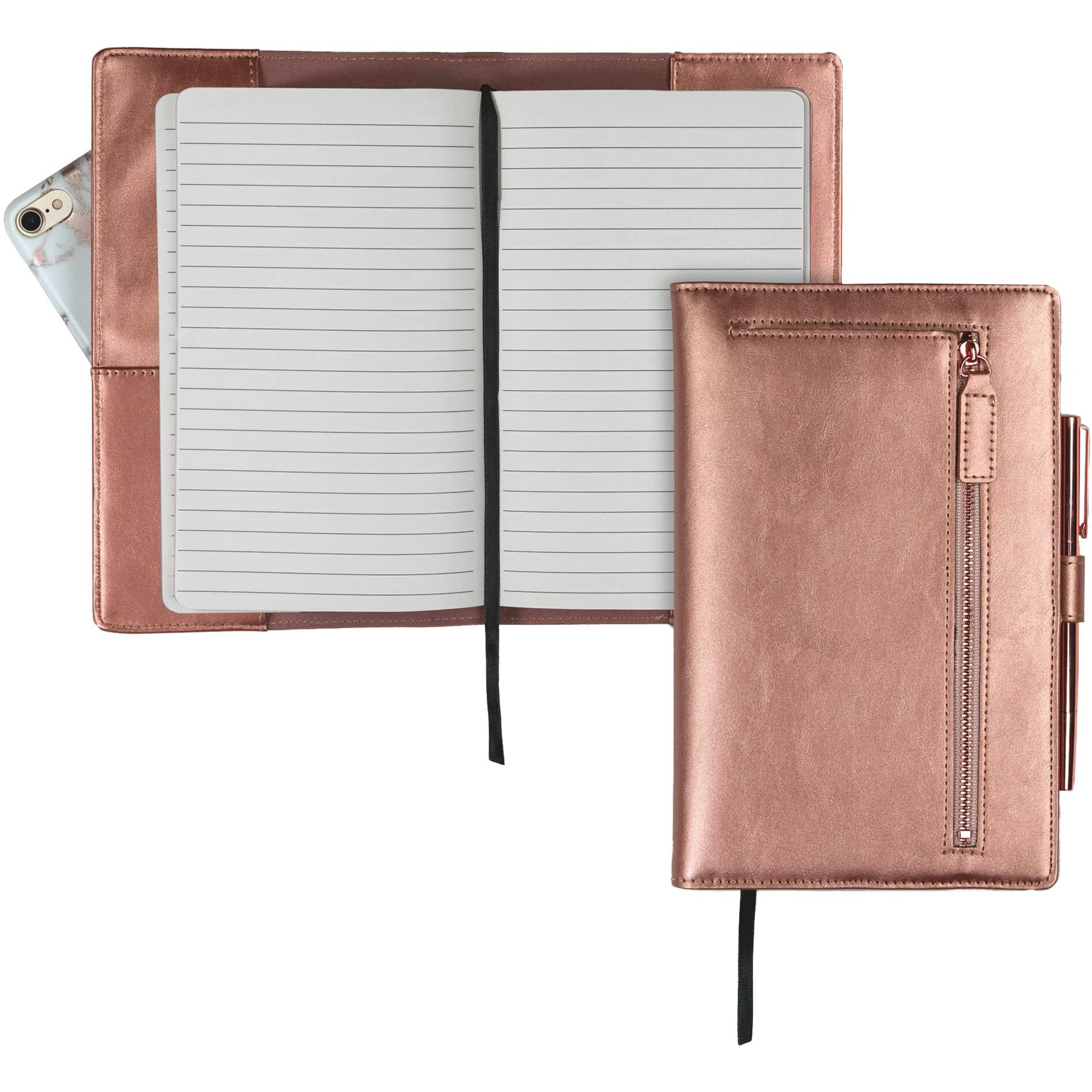 Samsill Notebook Portfolio - Business Portfolio For Women  Notebook Holder With Zipper Accessory Pocket  Refillable 5X8 Notepad  Rose Gold  5 X 8 (71829)