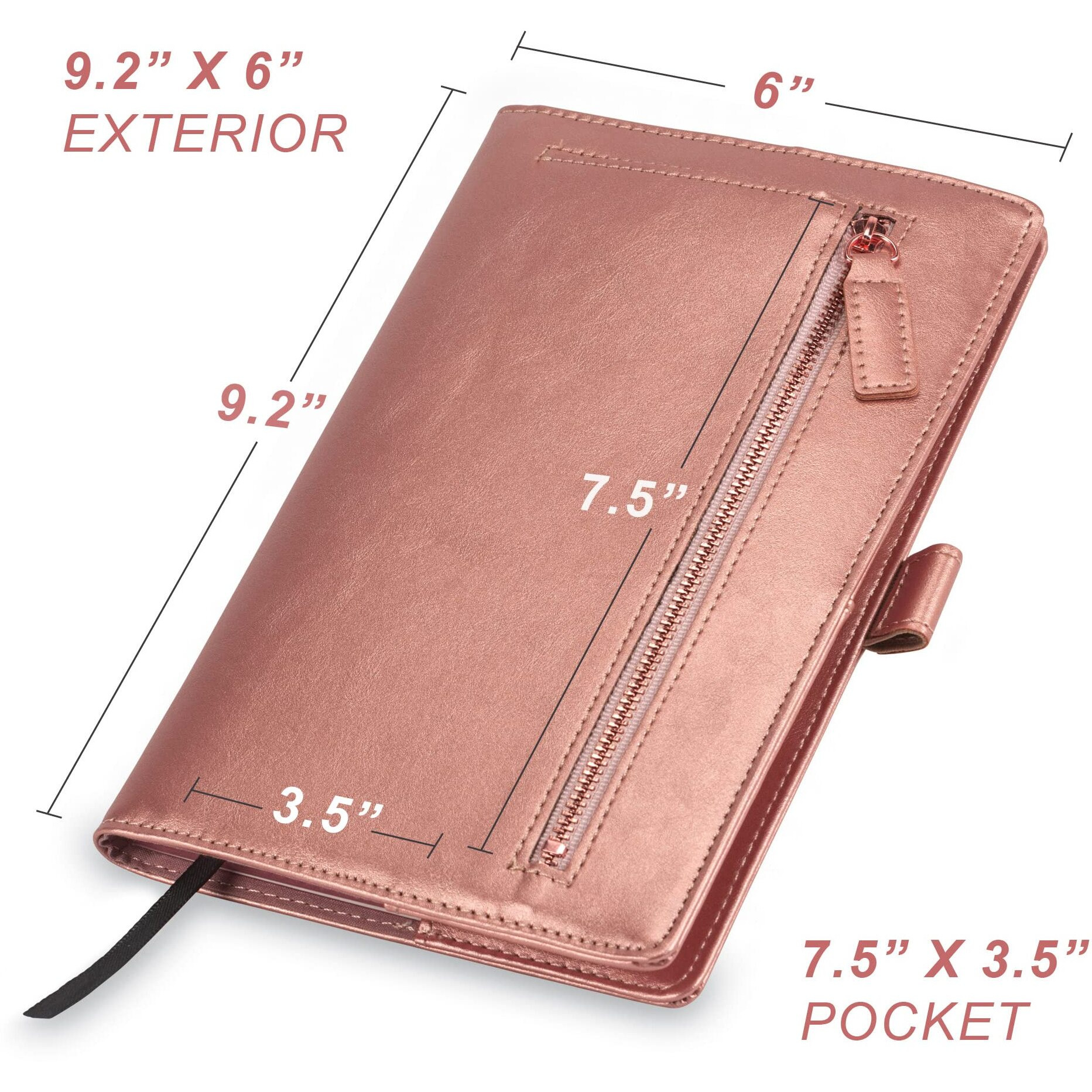 Samsill Notebook Portfolio - Business Portfolio For Women  Notebook Holder With Zipper Accessory Pocket  Refillable 5X8 Notepad  Rose Gold  5 X 8 (71829)