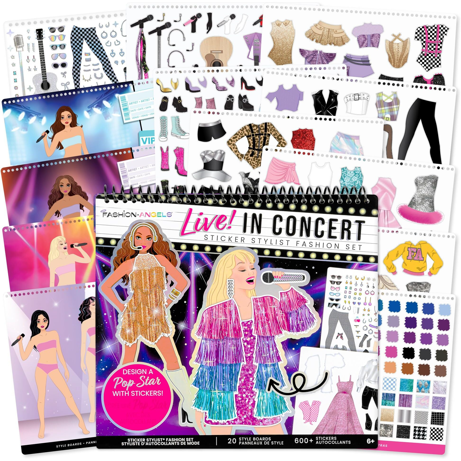 Fashion Angels Live In Concert Sticker Stylist Fashion Set  Includes Concert Venue Style Boards  Popstar Silhouettes & 600+ Stickers  Ideal Gift For Kids & Teens