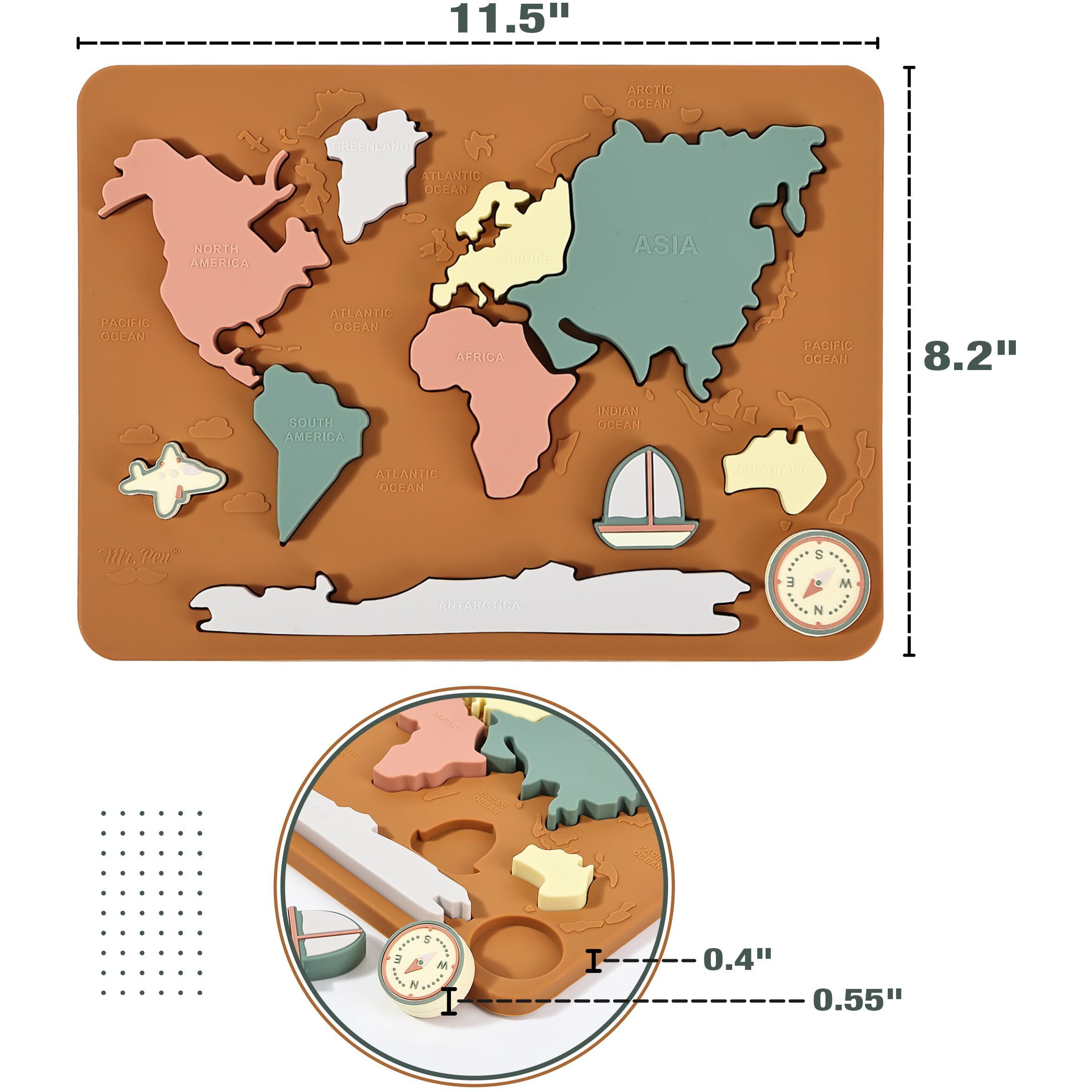 Mr. Pen- Silicone World Map Floor Puzzle  11.5' X 8.2'  Kids Puzzle