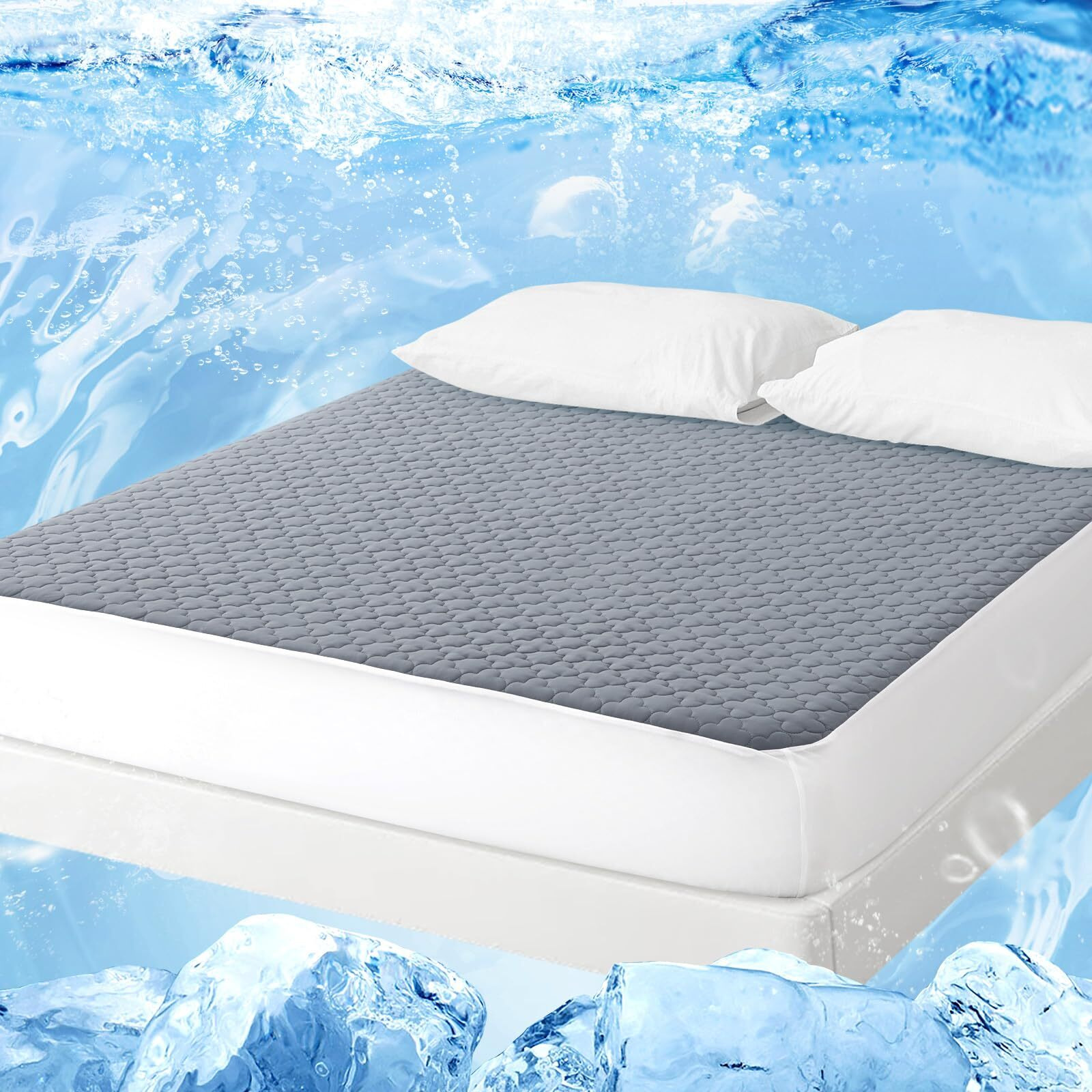 Easeland Full Cooling Mattress Topper Summer Mattress Pad For Hot Sleepers And Night Sweats Instant Cooling Fiber Pillow Top Mattress Cover 8-21"" Deep Pocket(54X75 Inches Gray)