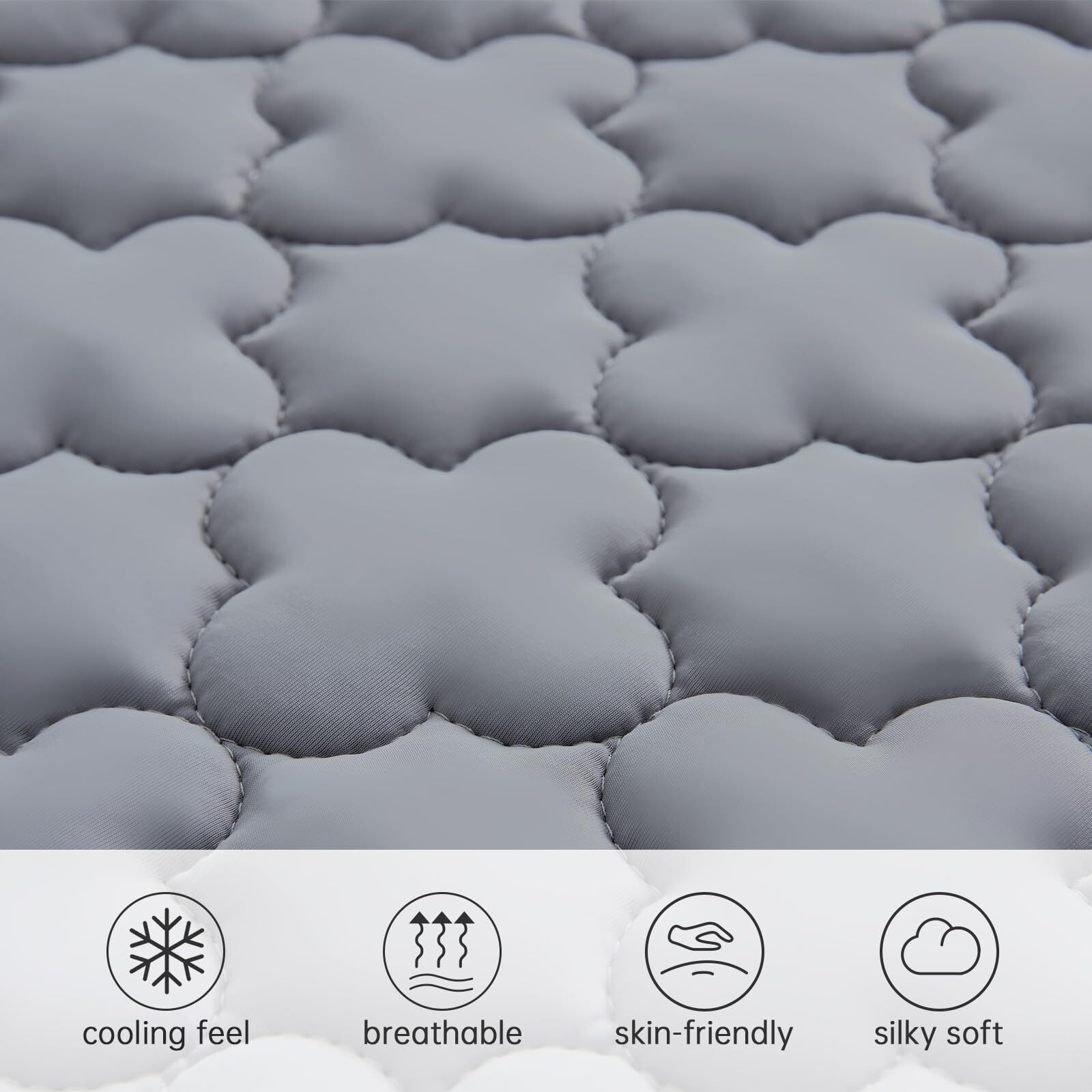 Easeland Full Cooling Mattress Topper Summer Mattress Pad For Hot Sleepers And Night Sweats Instant Cooling Fiber Pillow Top Mattress Cover 8-21"" Deep Pocket(54X75 Inches Gray)