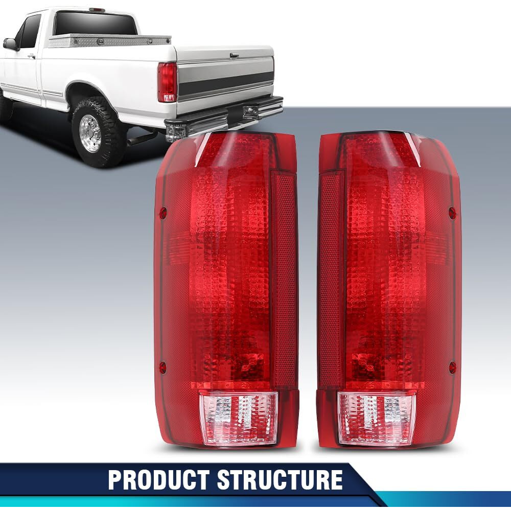 Pit66 Tail Lights Assembly Compatible With Ford Bronco F150 1990-1996/Fit Ford F250 F350 1990-1997 Left Driver And Right Passenger Side E9Tz13405C  E9Tz13404C  Fo2801105  Fo2800106 Rear Lights Lamp