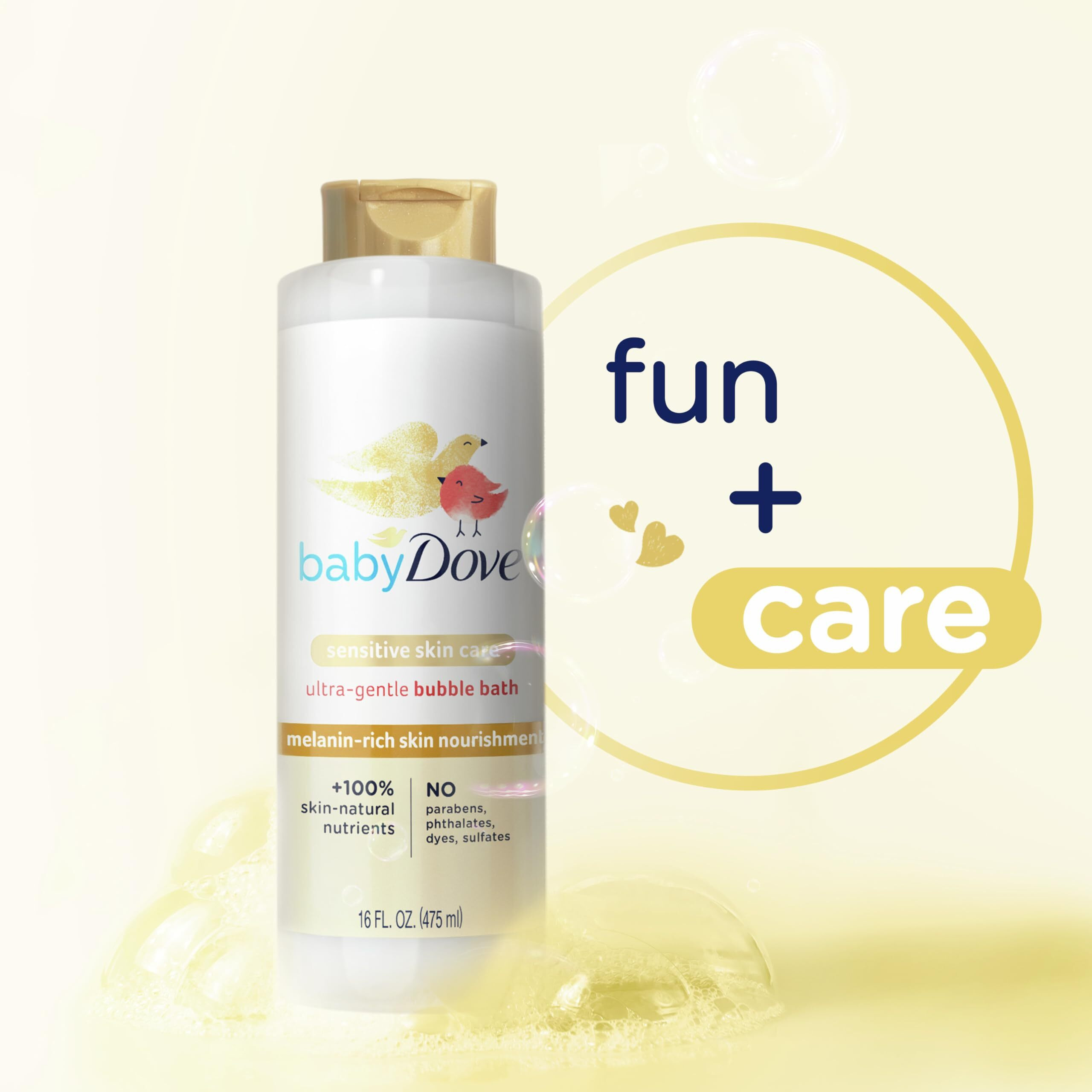 Baby Dove Bubble Bath Melanin-Rich Skin Nourishment For Nourished Skin And Bath Time Fun Sensitive Skin Care With Skin-Natural Nutrients 16 Oz  Silver