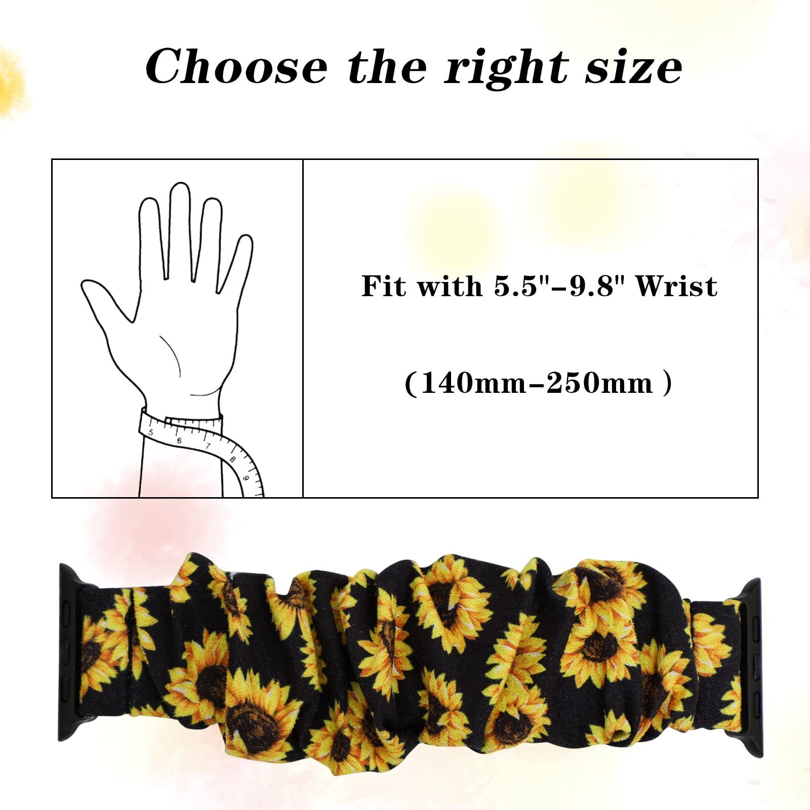 Monoblanks Scrunchie Elastic Watch Band Compatible With Apple Watch Band 38Mm/40Mm/41Mm 42Mm/44Mm/45Mm Thick Elastic Band Replacement For Iwatch Series 9/8/7/Se/6/5/4/3/2/1 (Sunflower  38Mm/40Mm/41Mm)