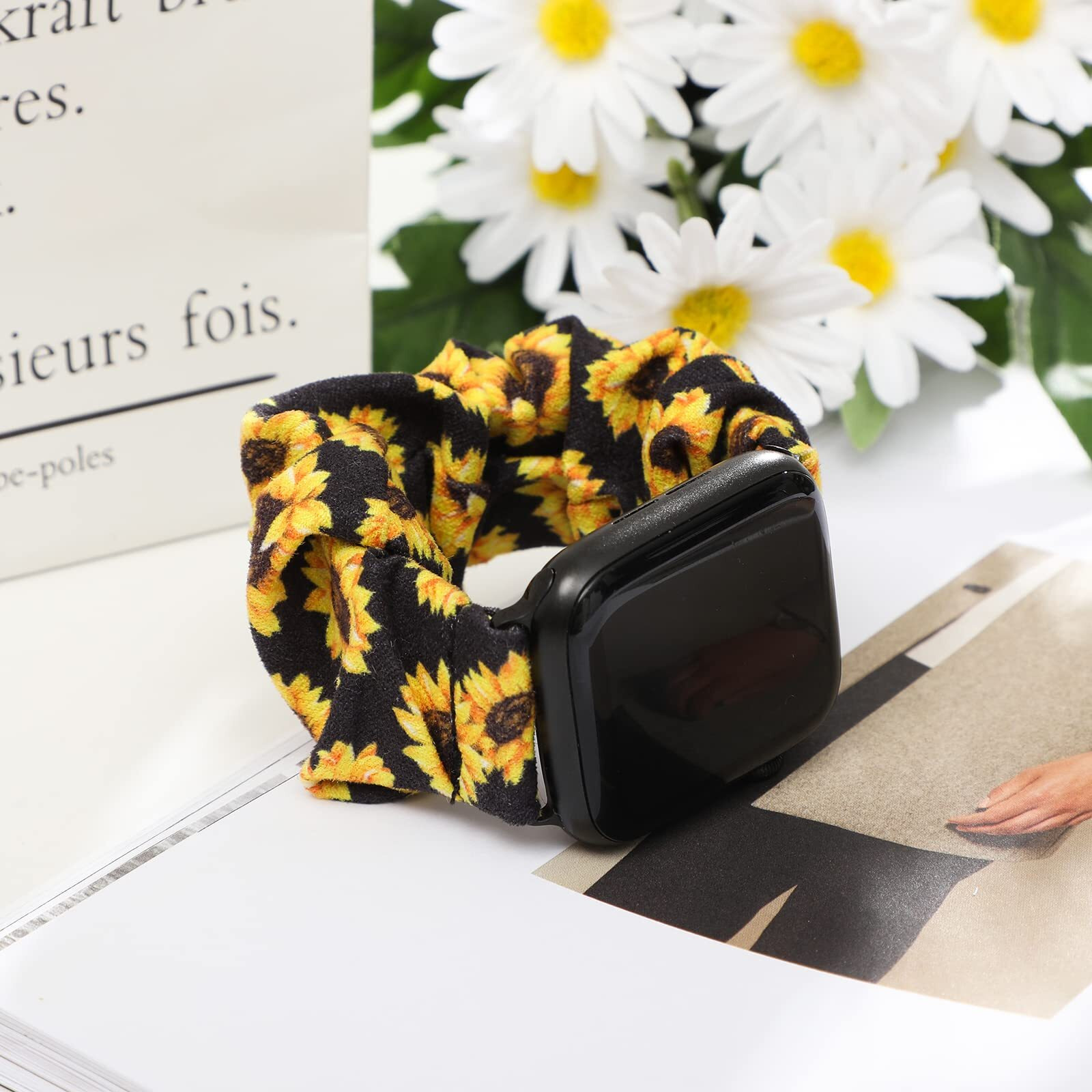 Monoblanks Scrunchie Elastic Watch Band Compatible With Apple Watch Band 38Mm/40Mm/41Mm 42Mm/44Mm/45Mm Thick Elastic Band Replacement For Iwatch Series 9/8/7/Se/6/5/4/3/2/1 (Sunflower  38Mm/40Mm/41Mm)