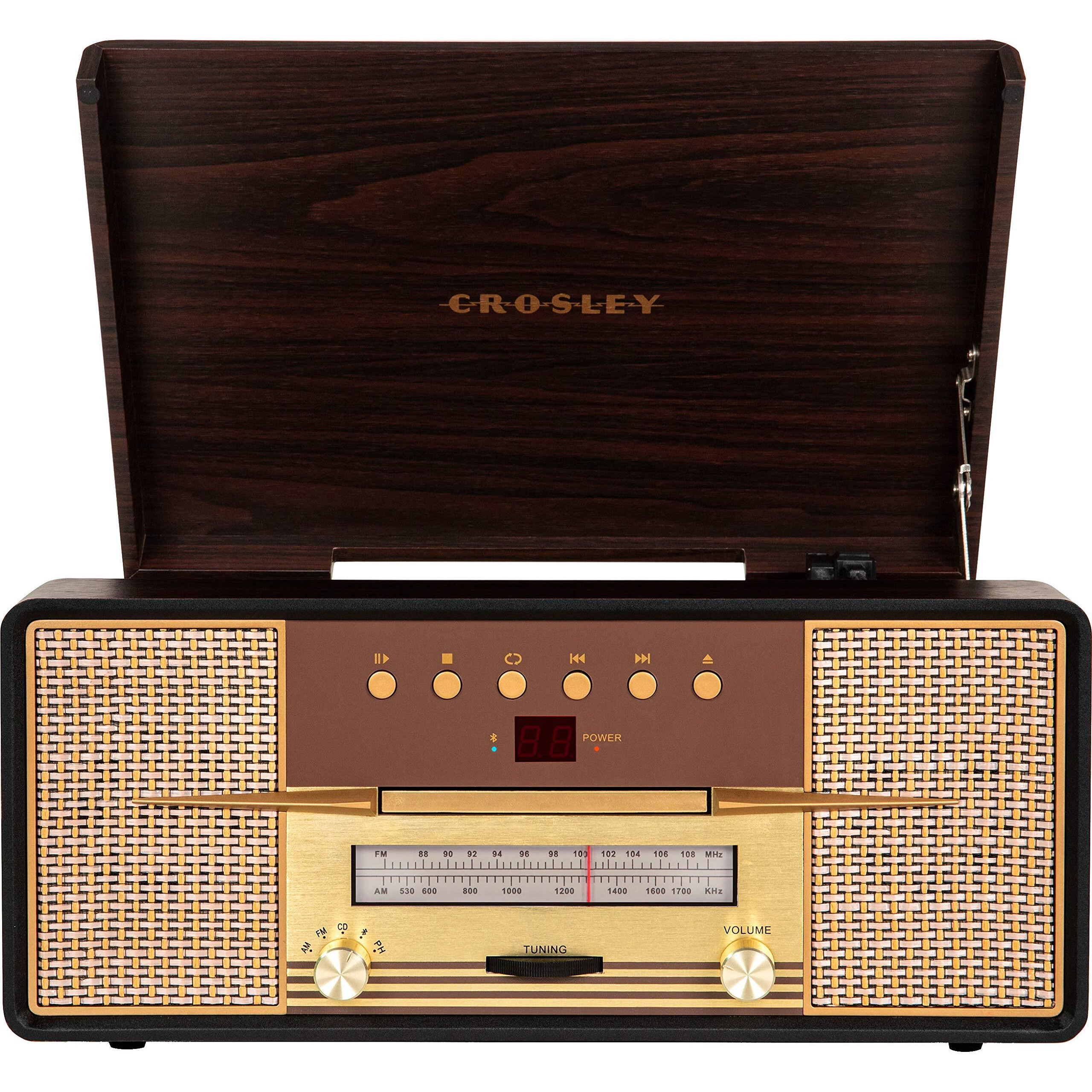 Crosley Cr7016A-Ma Rhapsody 3-Speed Turntable With Bluetooth  Am/Fm Radio  Cd Player  And Aux-In  Mahogany