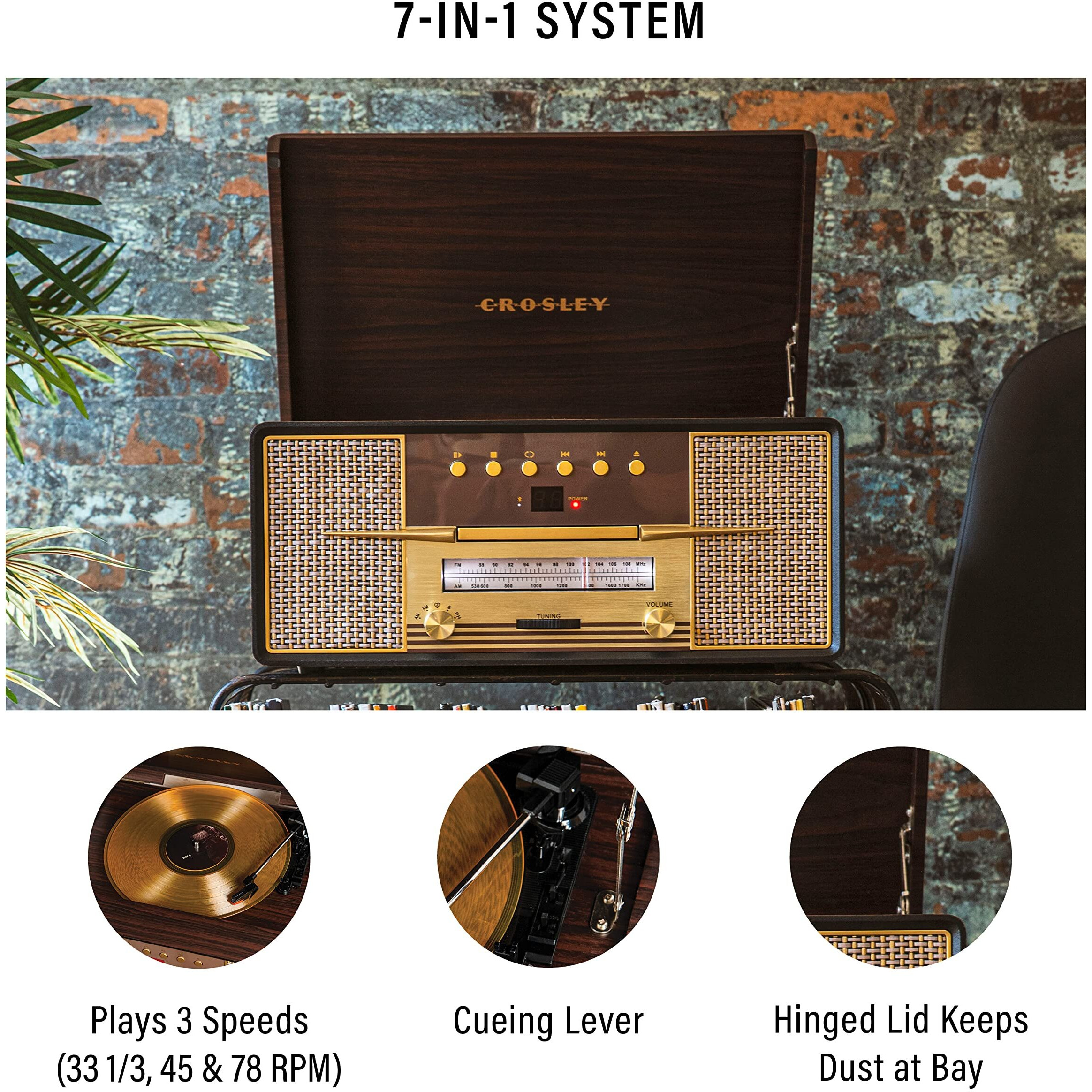 Crosley Cr7016A-Ma Rhapsody 3-Speed Turntable With Bluetooth  Am/Fm Radio  Cd Player  And Aux-In  Mahogany