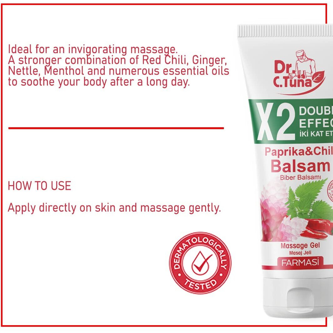 Farmasi Paprika & Chili Balsam 2X Double Effect - Soothing Massage Gel  250Ml/8.45 Floz - Relieves Muscle Tension And Provides Warming Sensation - Ideal For Relaxation And Recovery