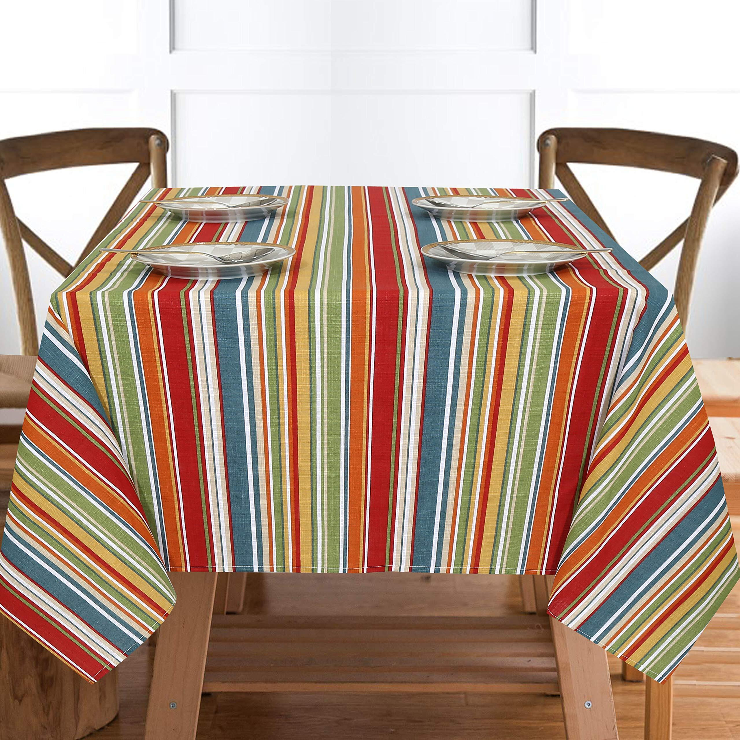 Ruvanti Table Cloth Squaretable 60X60 Inch  100% Cotton Tablecloth  Stain Resistant  Reusable  Washable  Non-Slip Dining Table Cover  Perfect For Wedding  Dinner And Parties - Multi Stripe