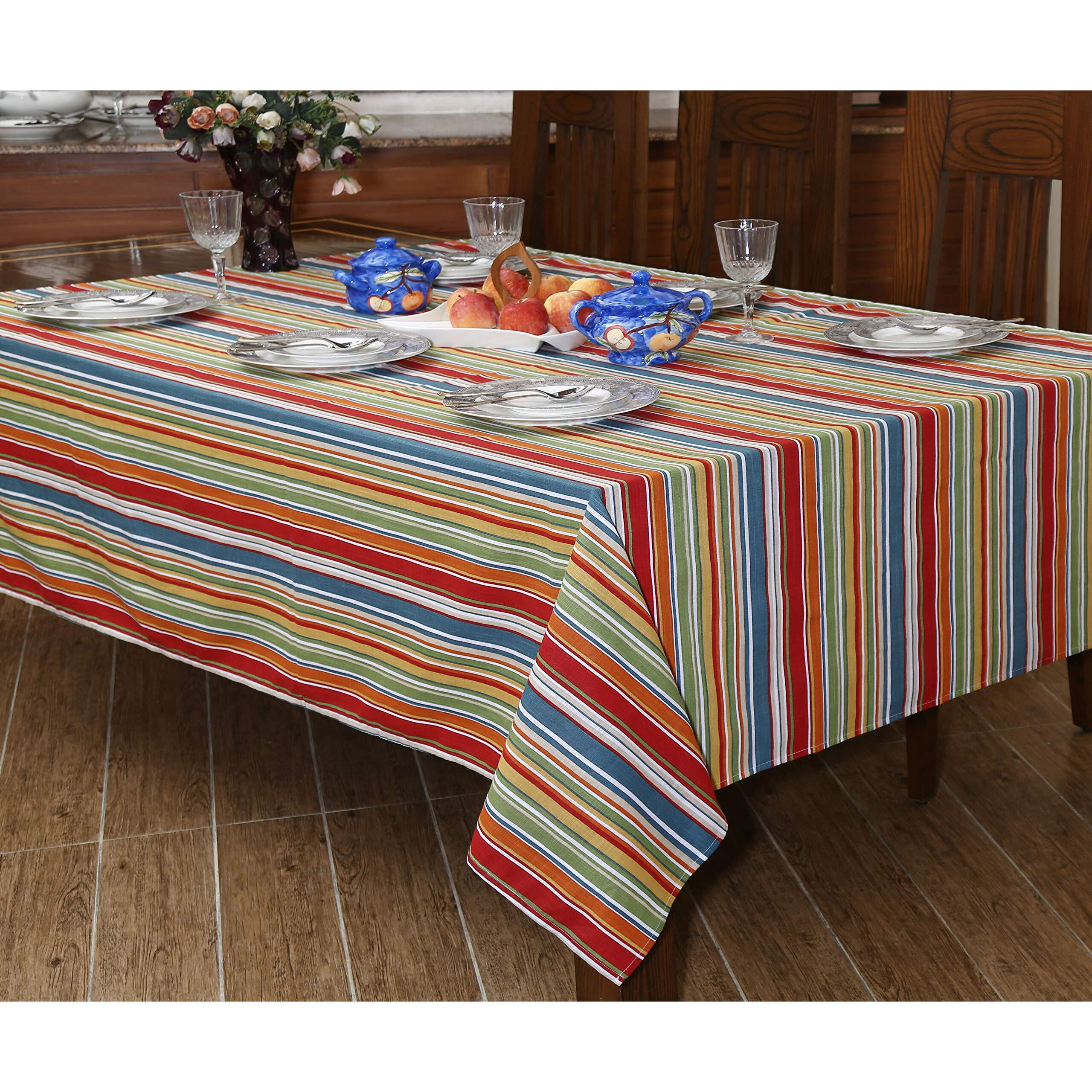 Ruvanti Table Cloth Squaretable 60X60 Inch  100% Cotton Tablecloth  Stain Resistant  Reusable  Washable  Non-Slip Dining Table Cover  Perfect For Wedding  Dinner And Parties - Multi Stripe