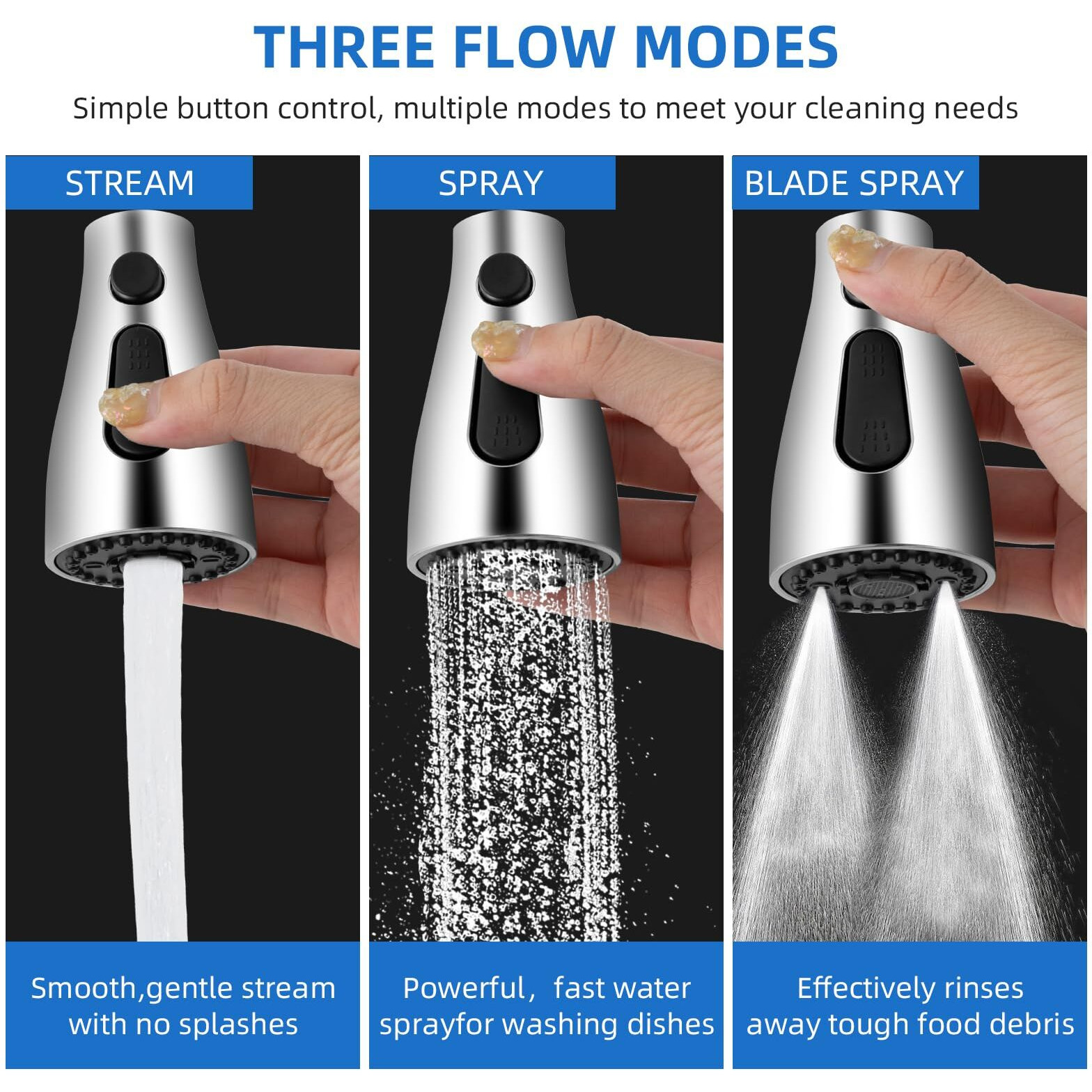 Kitchen Faucet Sprayer Head Nozzle 3 Function Modes Pull Down Kitchen Sink Faucet Spray Head 9 Adapters Faucet Head Replacement Part Compatible Aerator Detachable Black