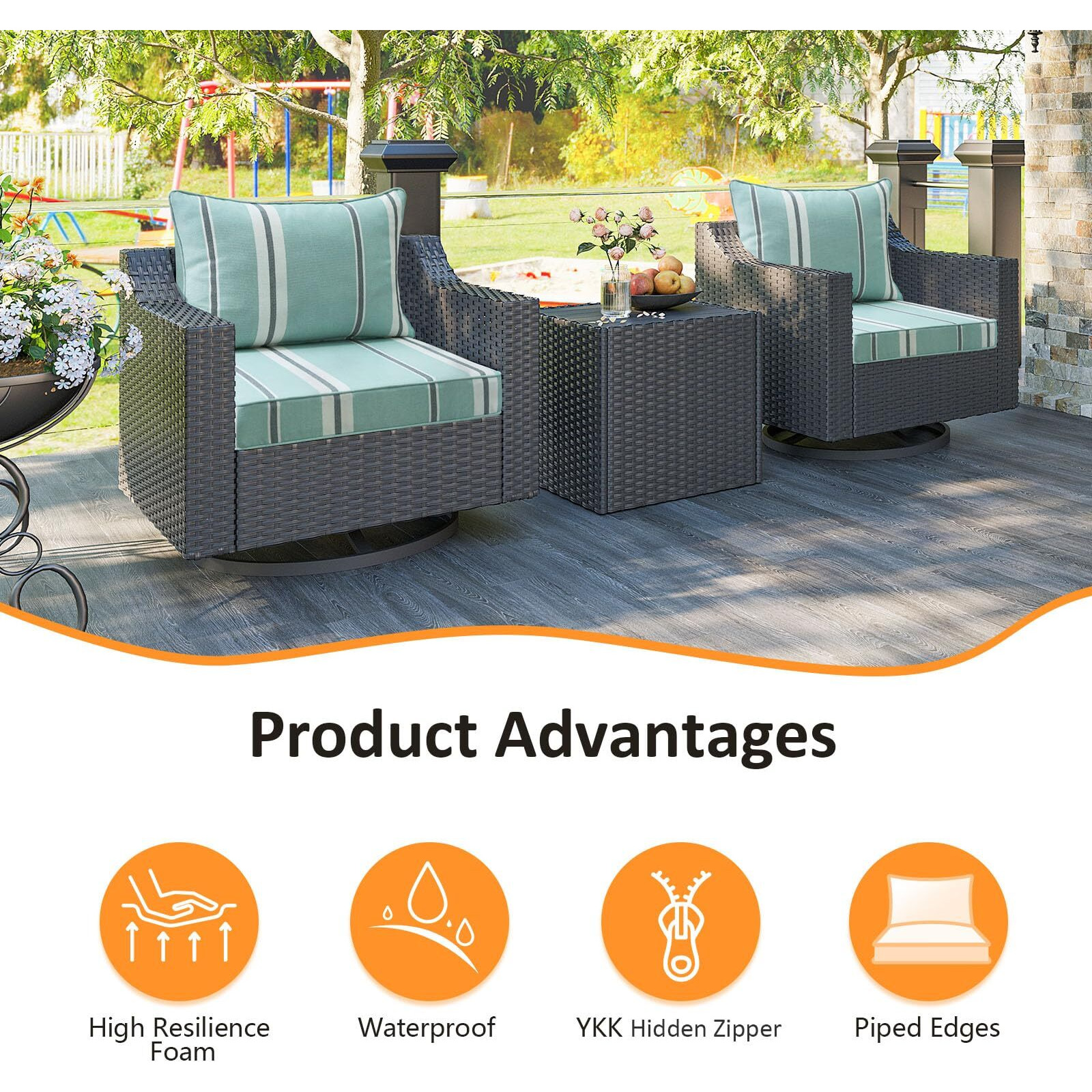 Unimatta Sunbrella Outdoor Patio Chair Cushions Set  24"" X 24""  Set Of 2  Water-Repellent  Fade Resistant  Deep Seat Cushion For Backyard  Couch  Sofa And Patio Furniture  Troupe Dock