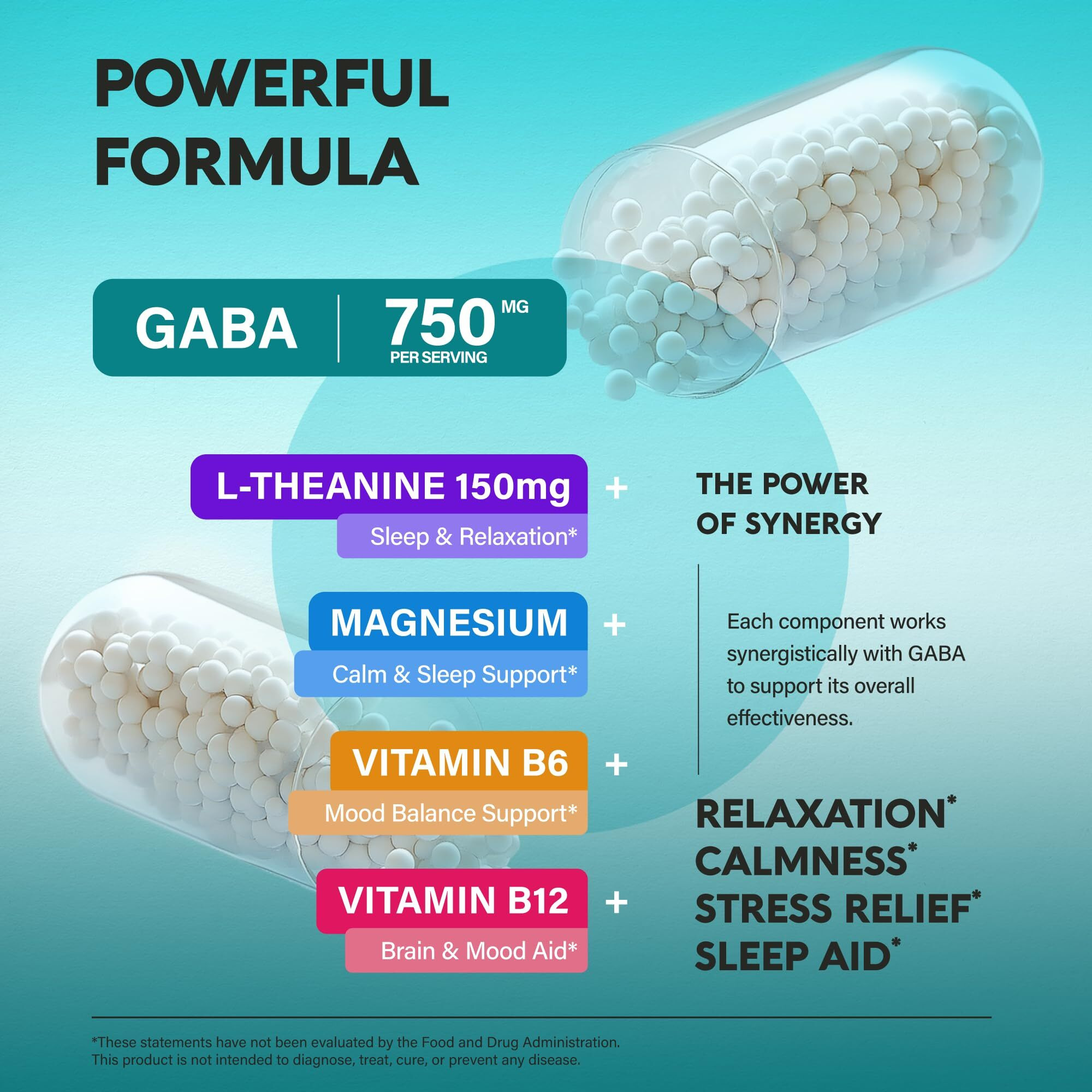 Gaba L-Theanine 900 Mg - Made In Usa - Magnesium | Vitamin B6 - Calm  Sleep  Relaxation & Mood Support - 750 Mg Gamma Aminobutyric Acid  150 Mg L-Theanine - Non-Habit Forming  Vegan - 240 Capsules