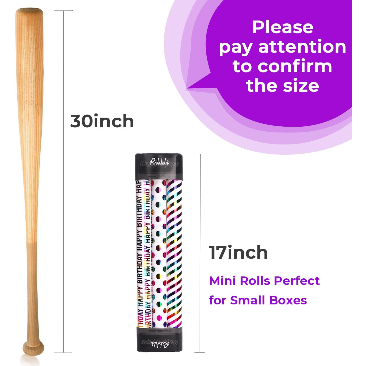 Ribbli Birthday Wrapping Paper Iridescent Gift Wrapping Paper Mini Roll  3 Rolls Happy Birthday Polka Dots Stripes Printed Assortment - 17 Inch X 120 Inch(10Feet) Per Roll