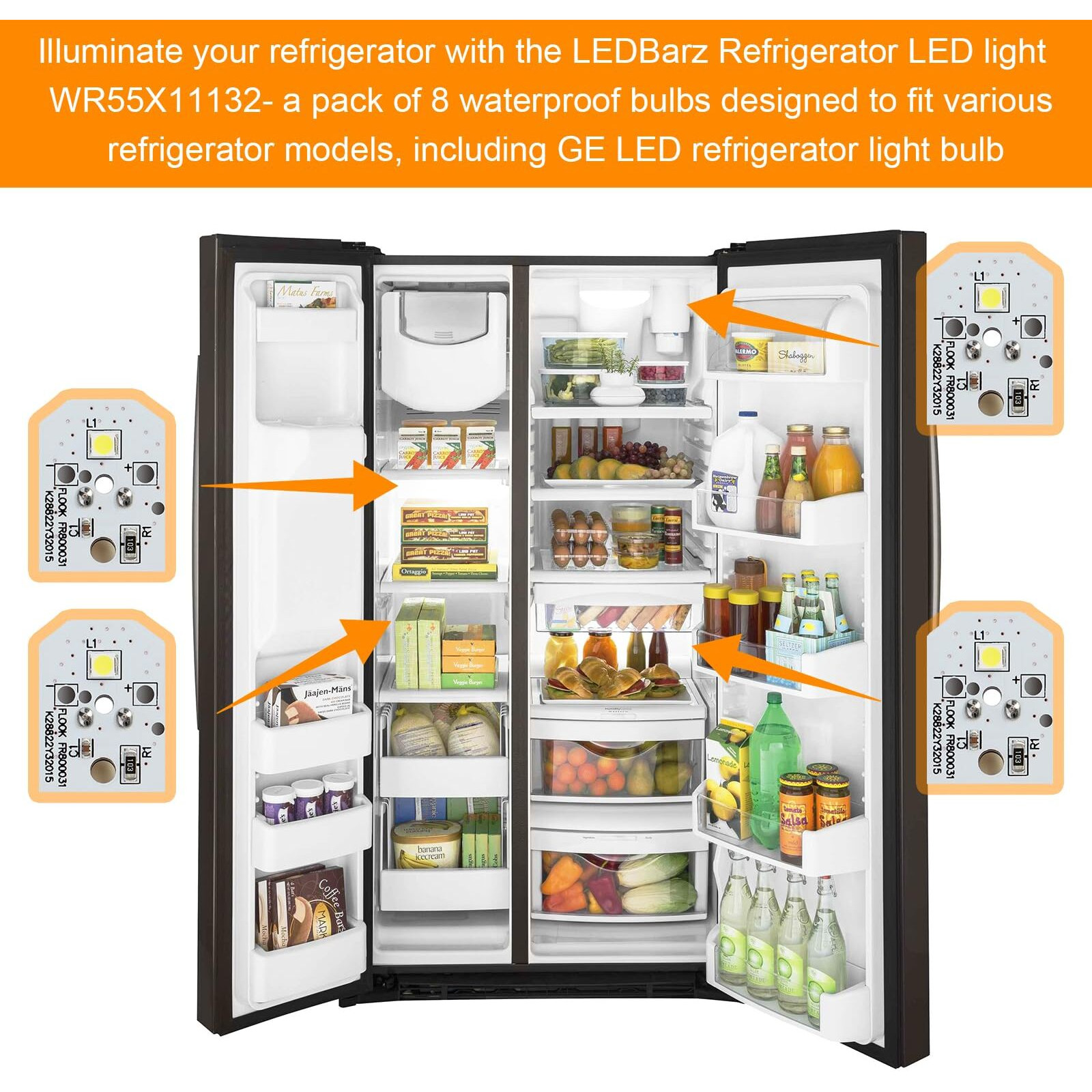 Ledbarz 2025 Upgraded Wr55X11132 Refrigerator Led Light For Ge Refrigerator Led Light Assembly Replacement Wr55X25754 3033142 Ap5646375 Ps4704284  No-Include Plastic Cover  Waterproof 4-Pack