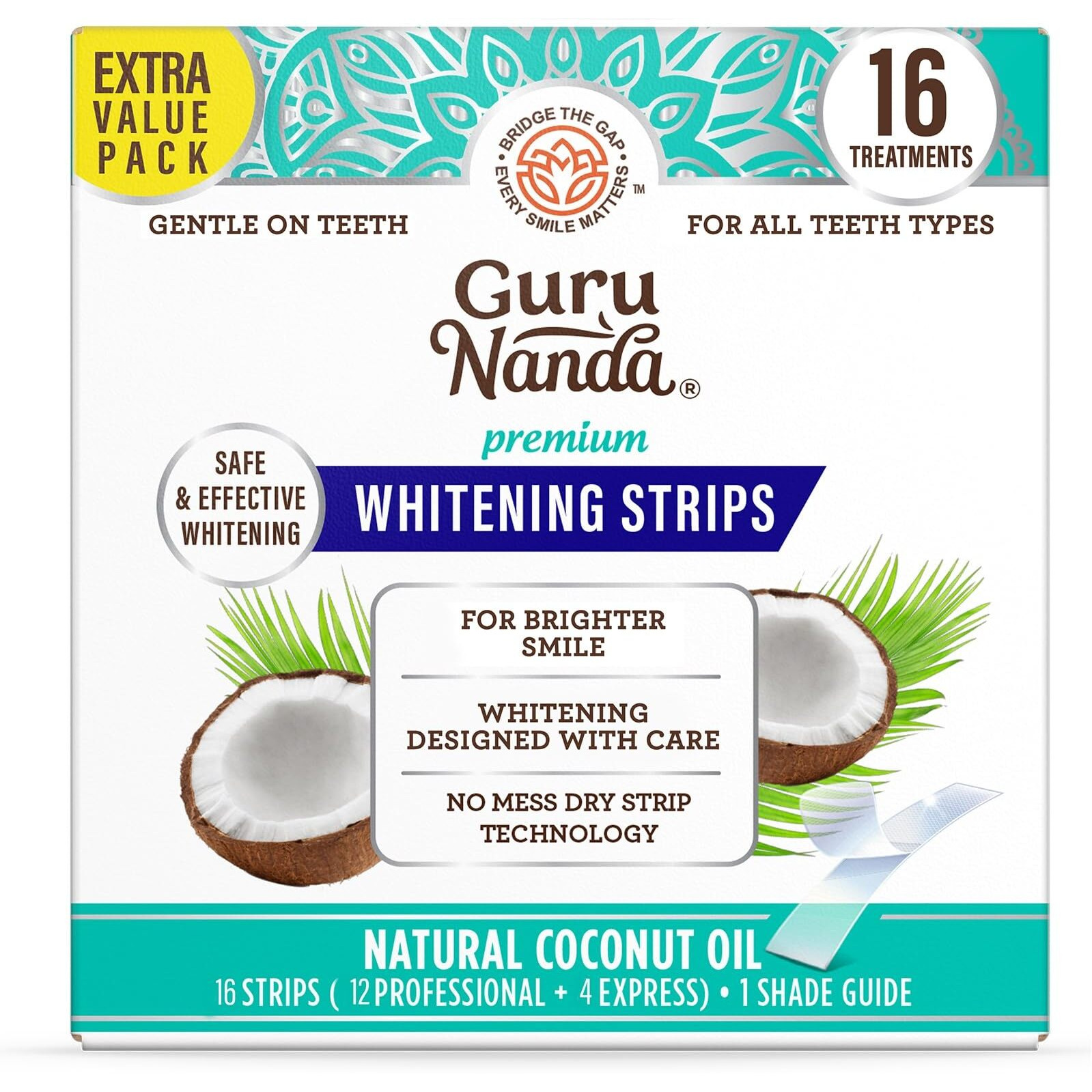 Gurunanda Teeth Whitening Strips - 16-Day Treatment With Non-Slip  Dry Strip Technology - Whitening Designed With Care For A Brighter Smile
