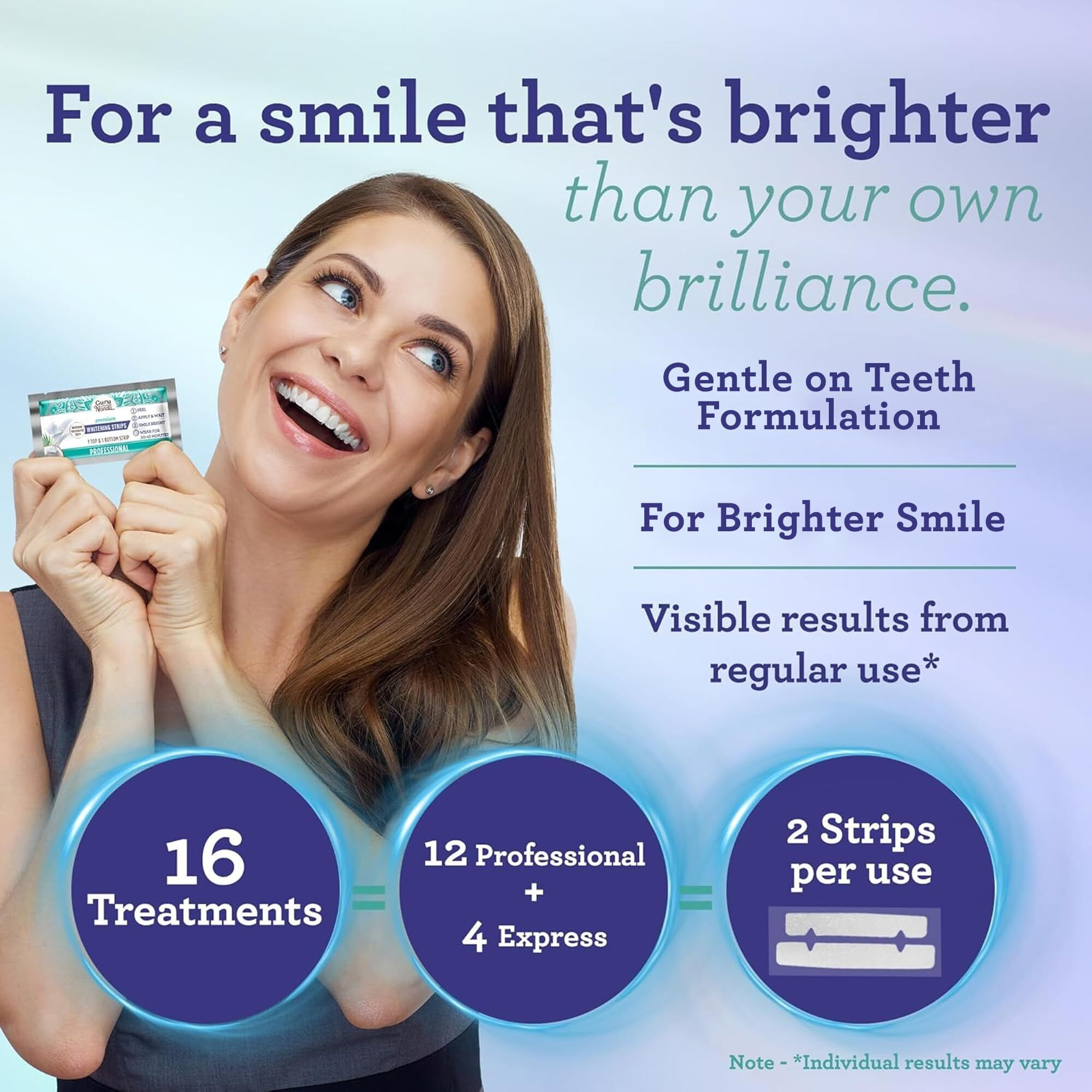 Gurunanda Teeth Whitening Strips - 16-Day Treatment With Non-Slip  Dry Strip Technology - Whitening Designed With Care For A Brighter Smile