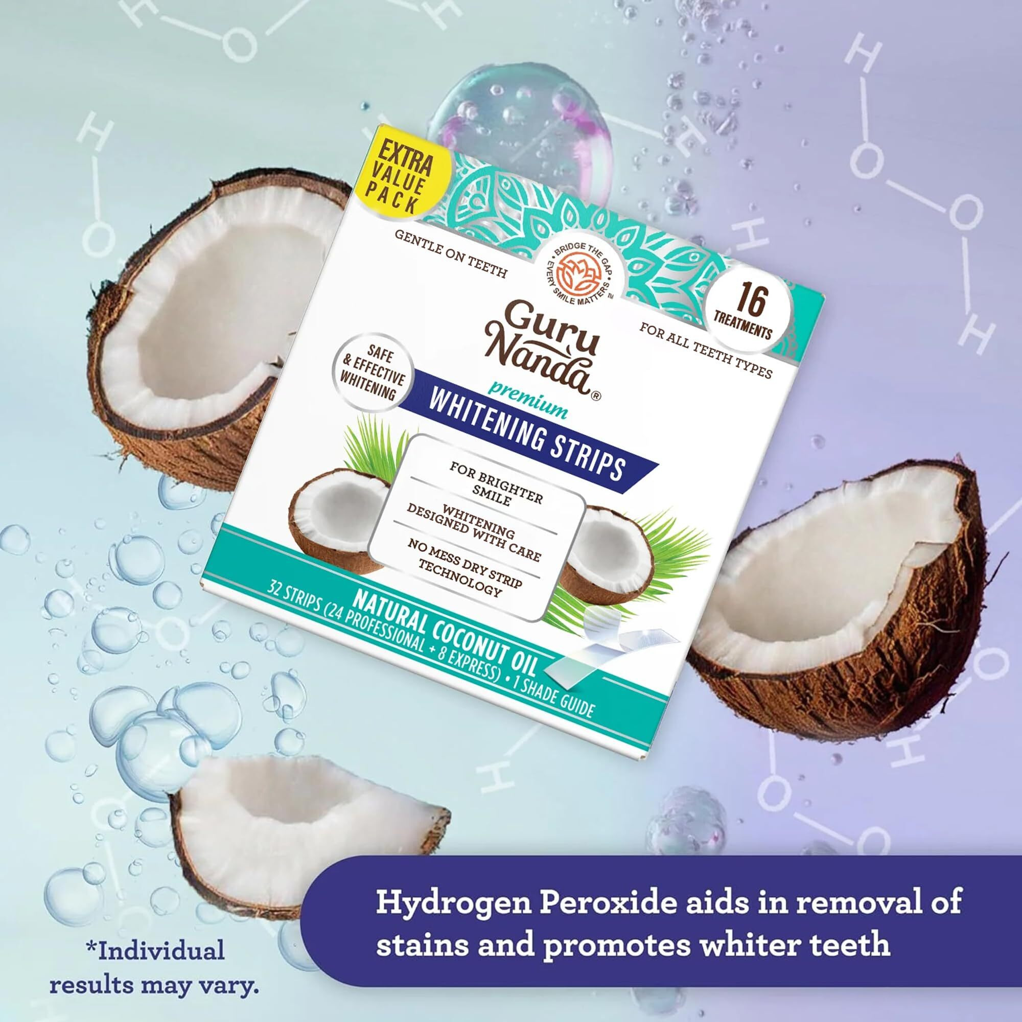 Gurunanda Teeth Whitening Strips - 16-Day Treatment With Non-Slip  Dry Strip Technology - Whitening Designed With Care For A Brighter Smile