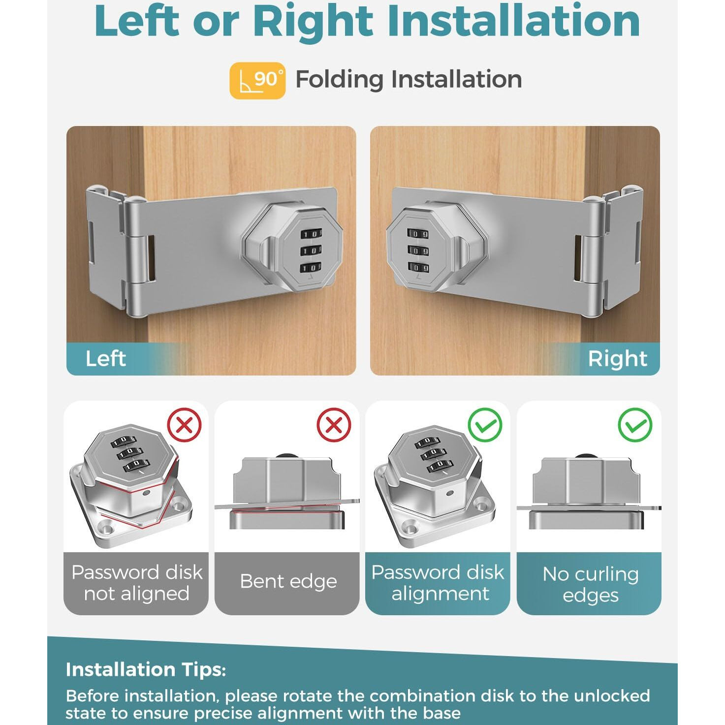 Mebantoo 90 Degree Cabinet Combination Door Lock Latch  Zinc Alloy Password Rotary Hasp Lock  Keyless Folding Latches For Office File Cabinet  Drawers  Cupboard  Small Doors  Locker (2  Silver)