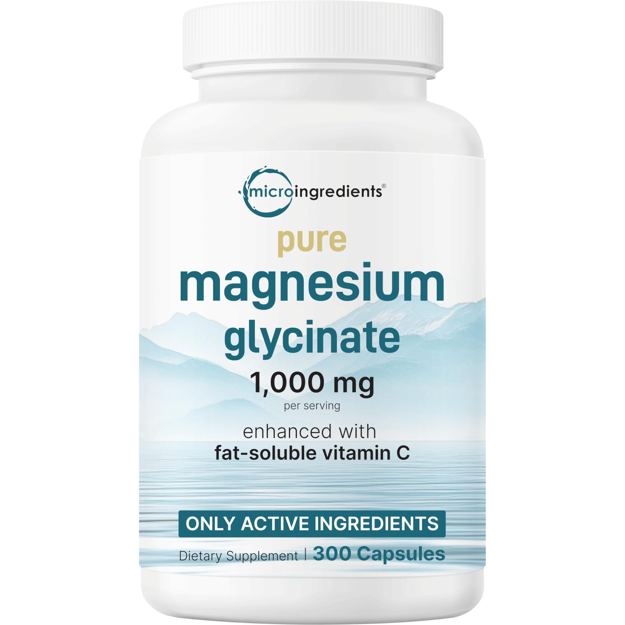 Pure Magnesium Glycinate 1 000Mg Per Serving  300 Capsules | Enhanced With Vitamin C | Only Uses Active Ingredients | Filler Free Supplement | 100% Chelated For Max Absorption