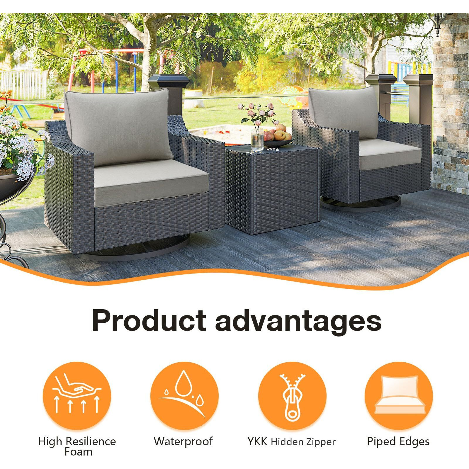 Unimatta Sunbrella Outdoor Patio Chair Cushions Set  24"" X 24""  Set Of 2  Water-Repellent  Fade Resistant  Deep Seat Cushion For Backyard  Couch  Sofa And Patio Furniture  Specrtum Pebble
